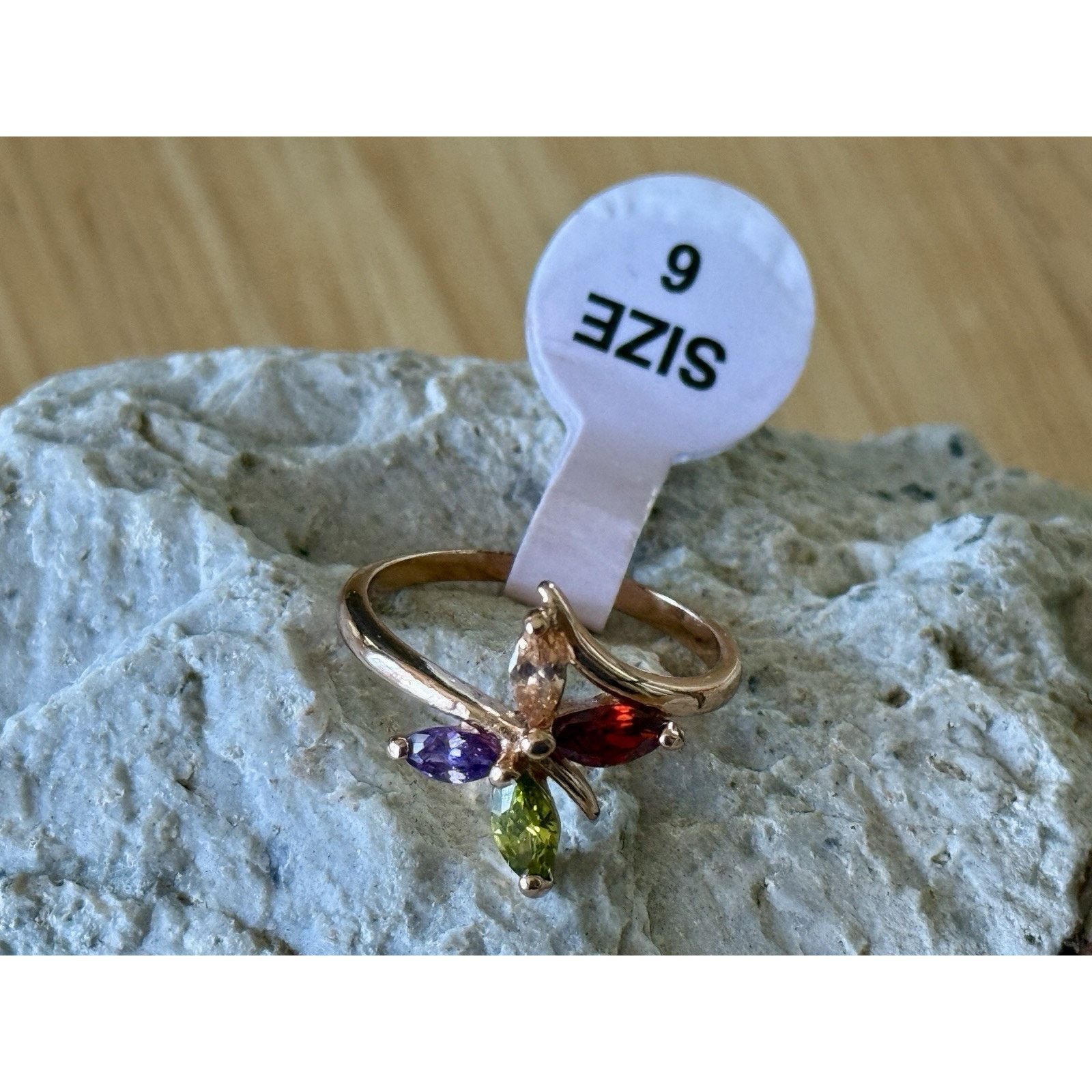 Other Crystals By Swarovski 14k Gold Overlay 4 Multicolor Ring Size ONE SIZE - 4 Thumbnail
