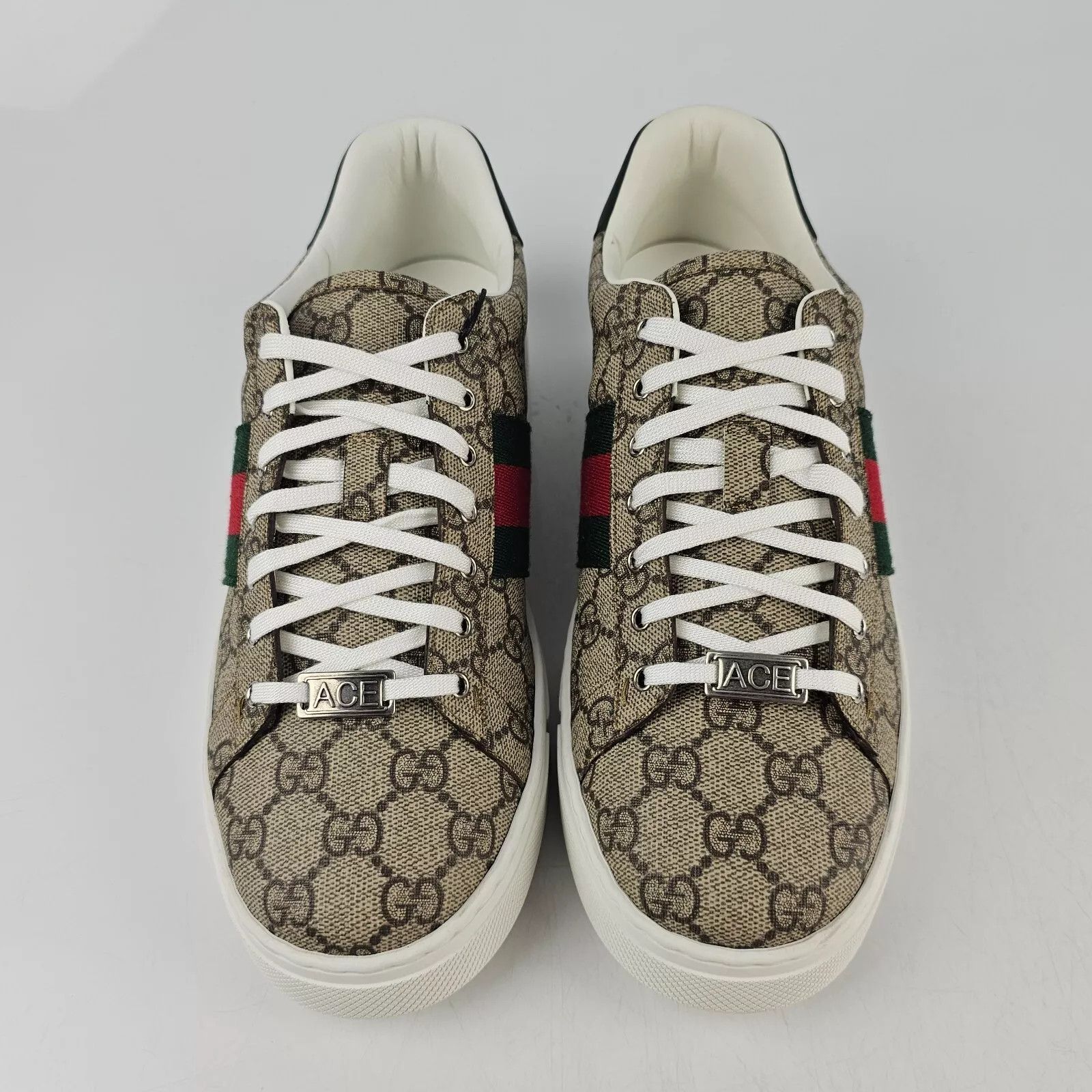 GUCCI Ace Men's GG Canvas Ebony/Beige/Green Sneakers New