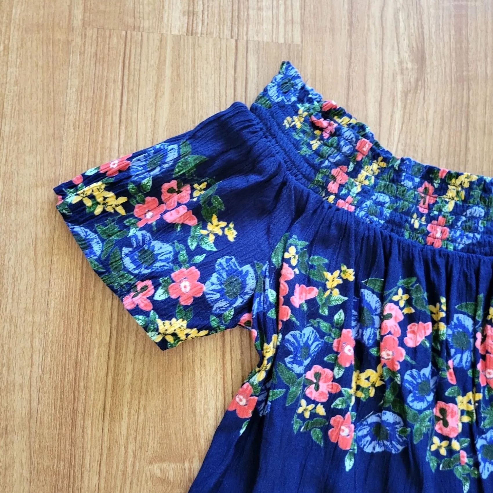 Old Navy Old Navy Floral Womens Medium Coral Off Shoulder Casual Flowy Top Size M / US 6-8 / IT 42-44 - 4 Thumbnail