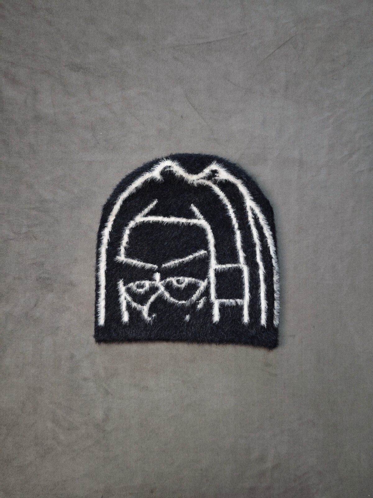 Japanese Brand Fuzzy Anime Eyes Beanie Line Art Cyber Grunge Opium Hat ...