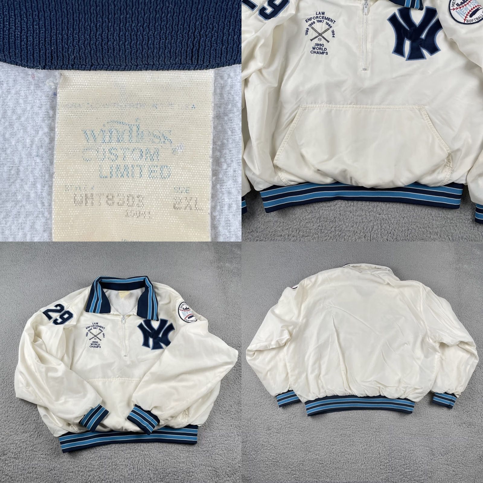 Sea New York VINTAGE New York Police Softball Club Jacket Bomber 2XL Men White 80s 90s NY NYC USA Size US XXL / EU 58 / 5 - 8 Thumbnail