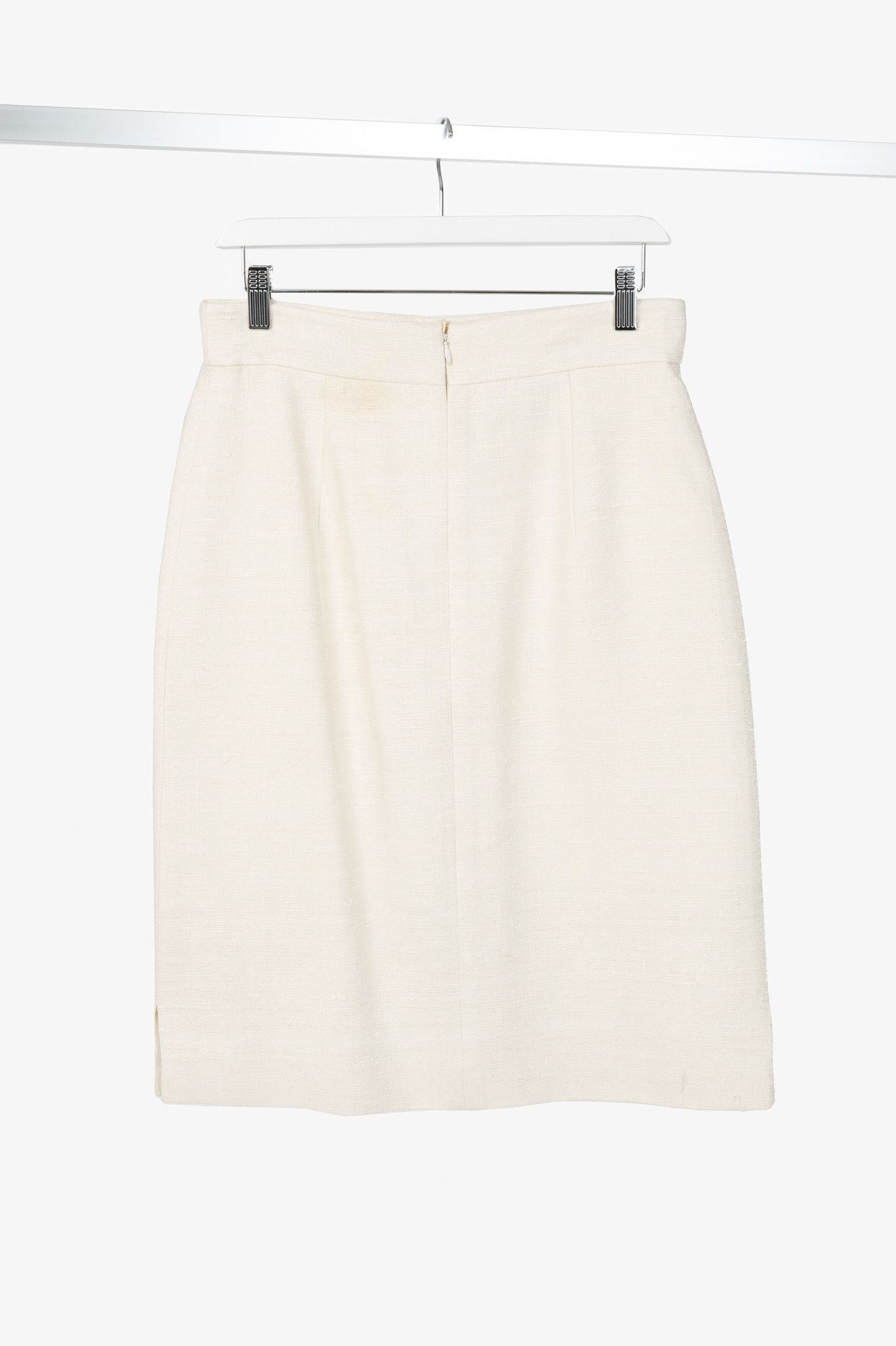 Akris Akris Cream Silk Decorative-Satin Pencil Skirt Size 30" / US 8 / IT 44 - 2 Thumbnail