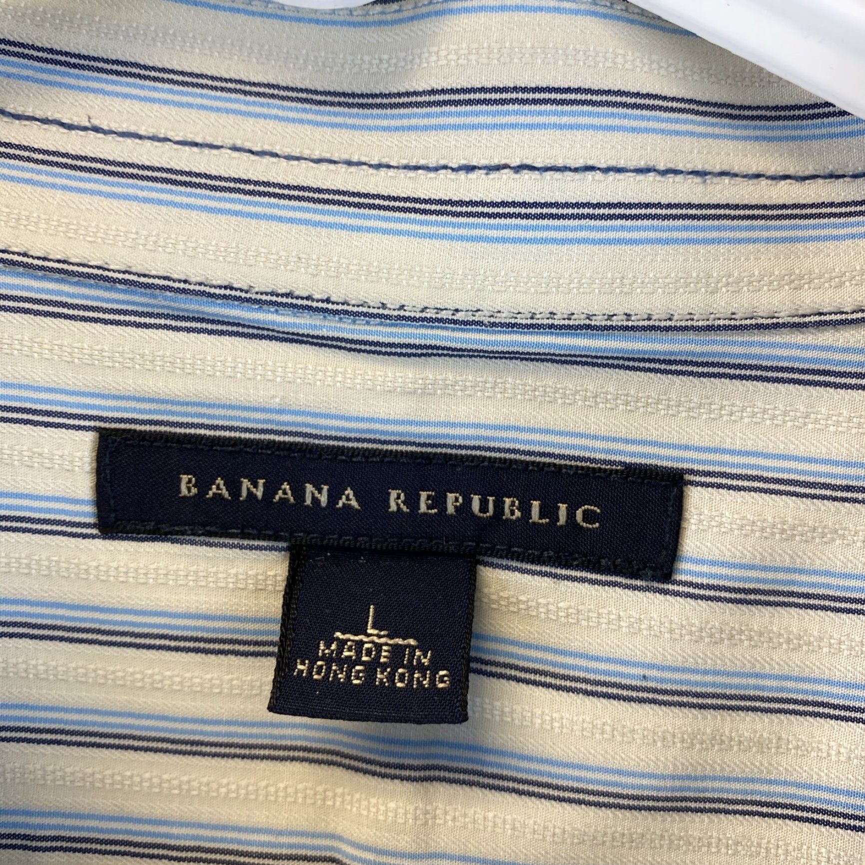 Banana Republic Banana Republic Dress Shirt Men L Cotton Beige Striped/87-56 Standard Cuff Point Collar, Classic Fit, 100% Cotton, Regular, Long Sleeve Size 42R - 4 Thumbnail