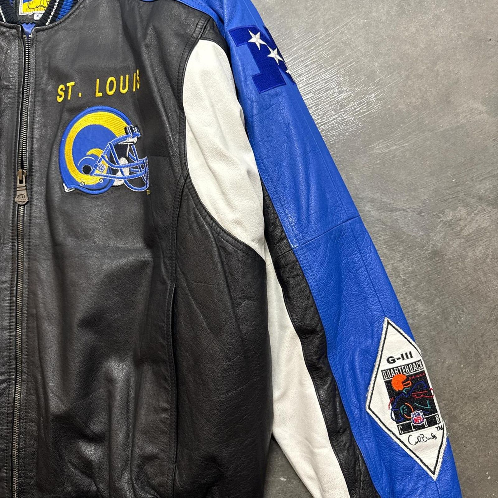 Vintage Vintage 90s St Louis Rams Carl Banks NFL Leather Jacket Size US XL / EU 56 / 4 - 4 Thumbnail