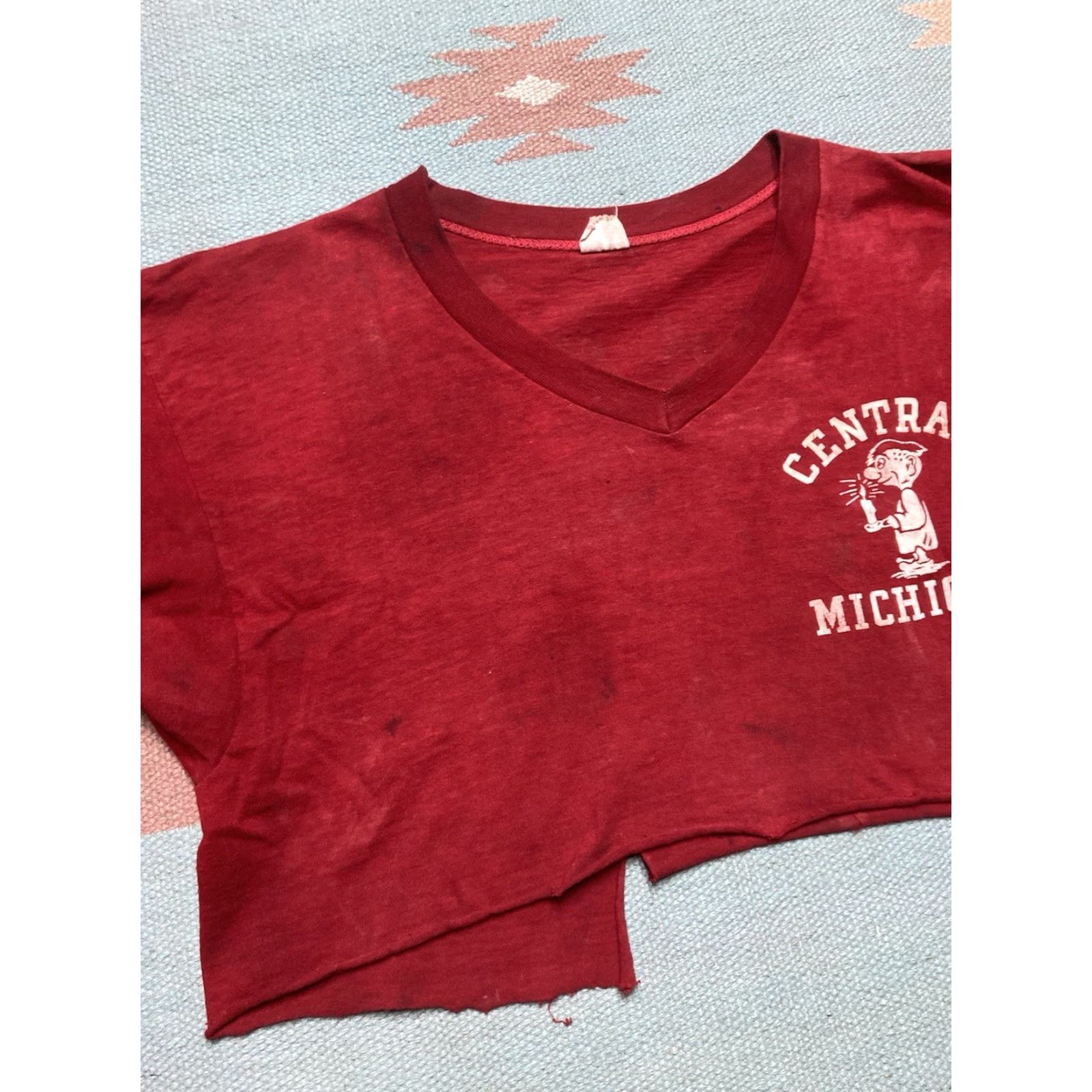 Champion VINTAGE Champion Running Man Central Michigan Cropped Medium T Shirt Mens Size M Graphic 60s Shirt Size US M / EU 48-50 / 2 - 5 Thumbnail