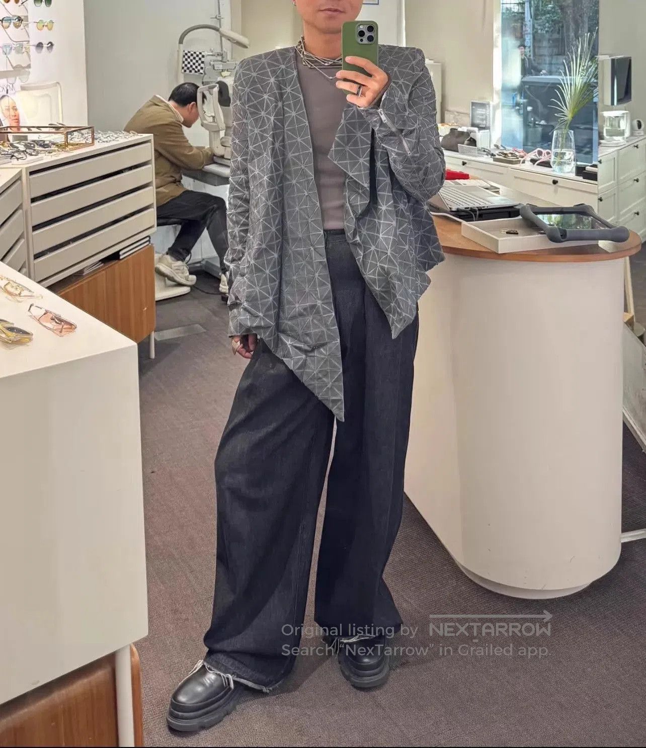 Gareth Pugh Gray Geometric Pattern Wrap Front Jacket Size S. Size US S / EU 44-46 / 1 - 4 Thumbnail