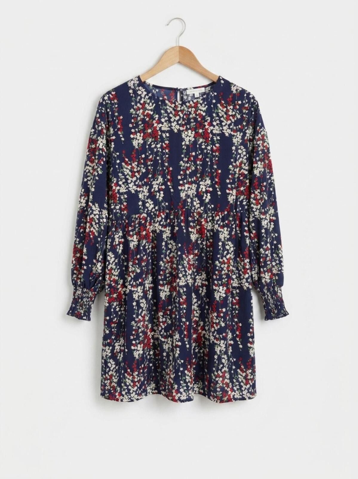 Other Navy Floral Long-Sleeve Tiered Mini Dress Size L / US 10 / IT 46 - 1 Thumbnail
