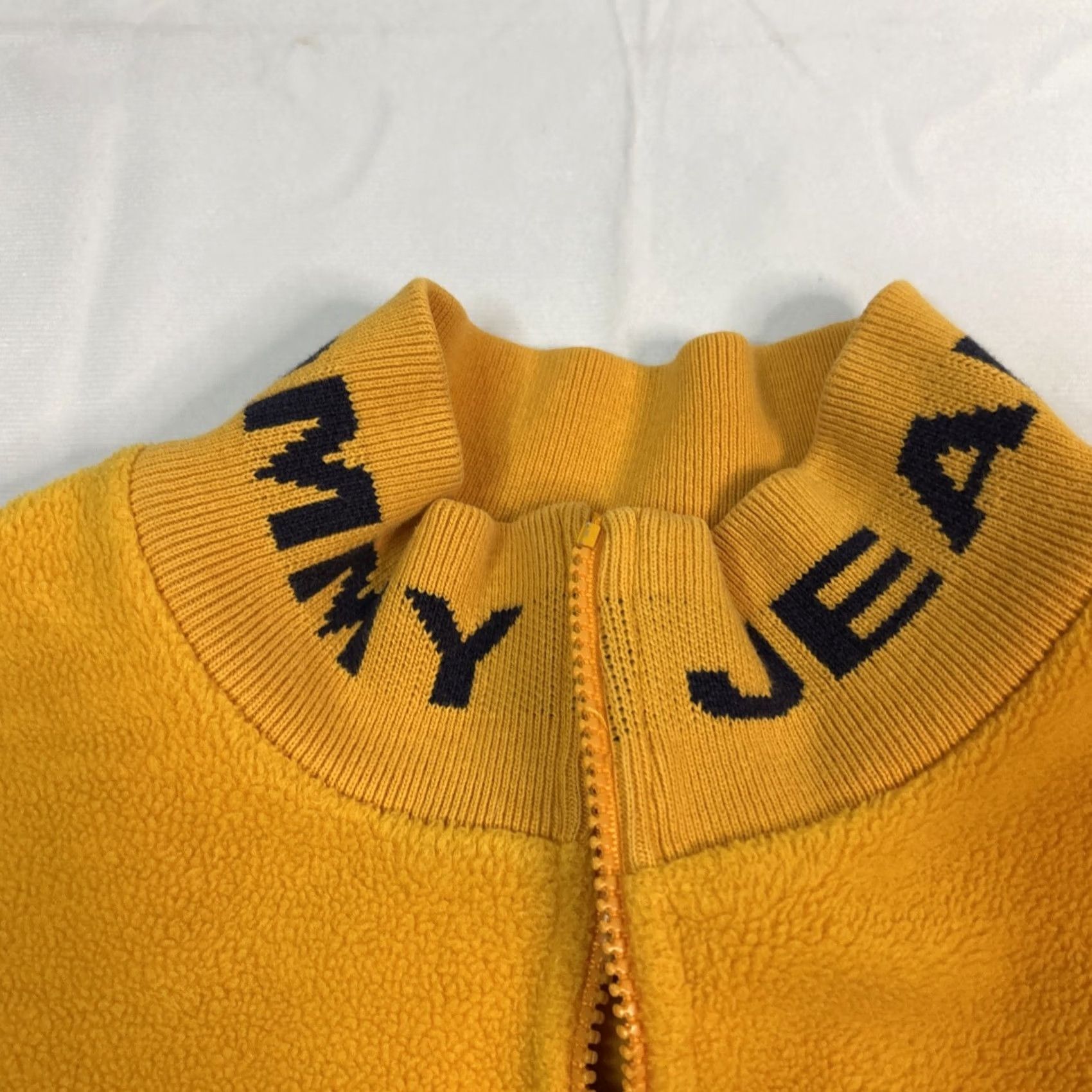 Tommy Hilfiger VINTAGE Tommy Jeans Quarter Zip Fleece Sweater Men’s Large Yellow Collar Spellout Mens L Yellow Pullover Fleece Size US L / EU 52-54 / 3 - 3 Thumbnail