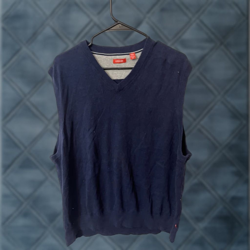 Izod VINTAGE IZOD Sweater Vest Shirt Mens 2XL Navy Blue Check Knit V-Neck Logo Cotton Golf 90s Size US XXL / EU 58 / 5 - 1 Thumbnail