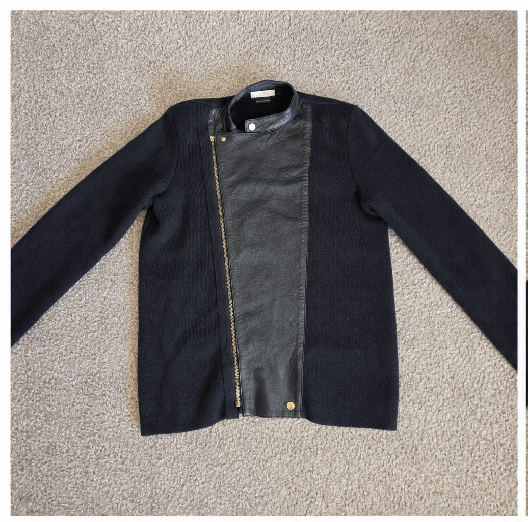 Versace Versace Collection Black Zip Hybrid Leather & Knit Jacket Size US M / EU 48-50 / 2 - 3 Thumbnail