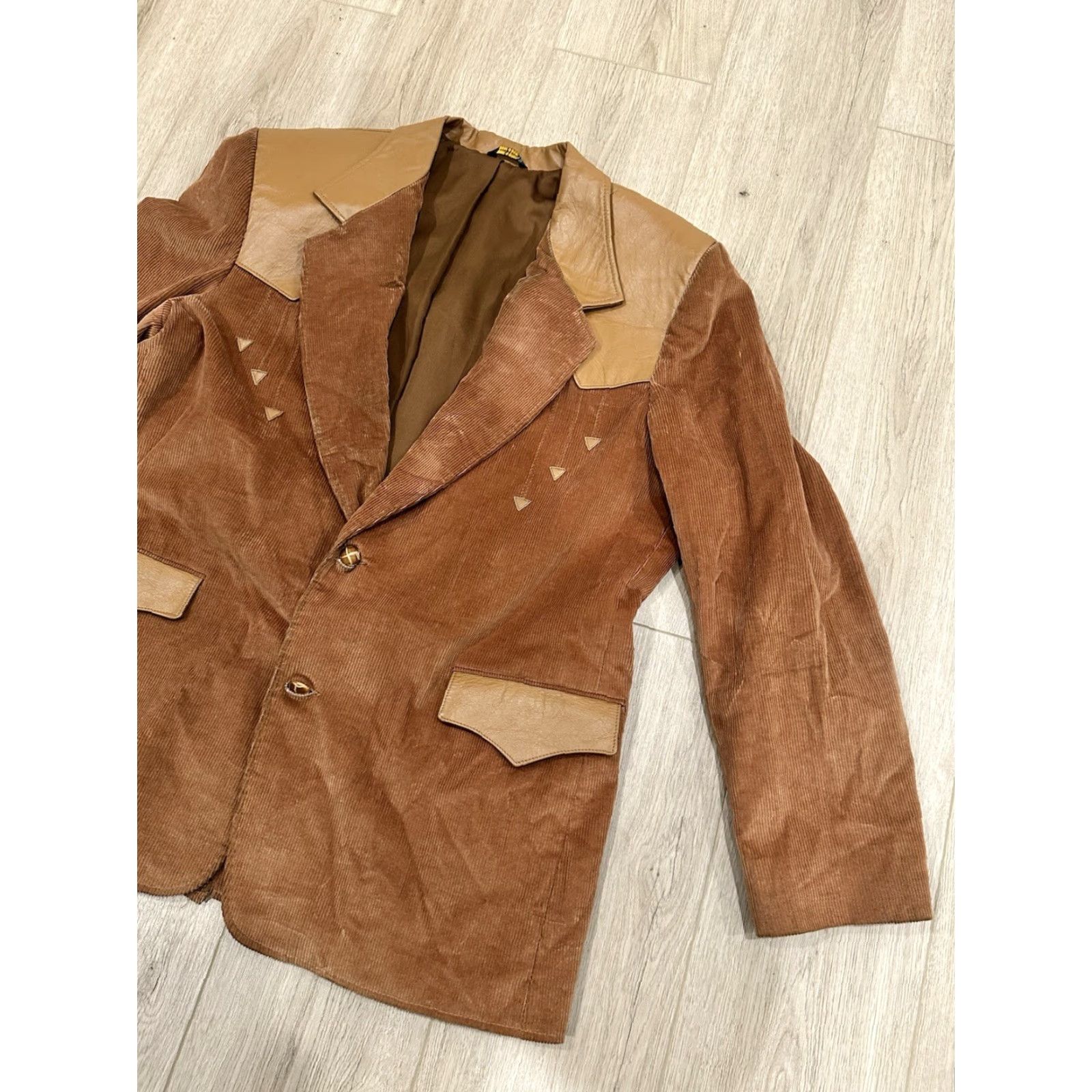 Vintage VTG Pioneer Wear Brown Corduroy Leather Cowboy Blazer Jacket Rockabilly Sz 48 Jacket Mens Western Camouflage? Size 48R - 2 Thumbnail