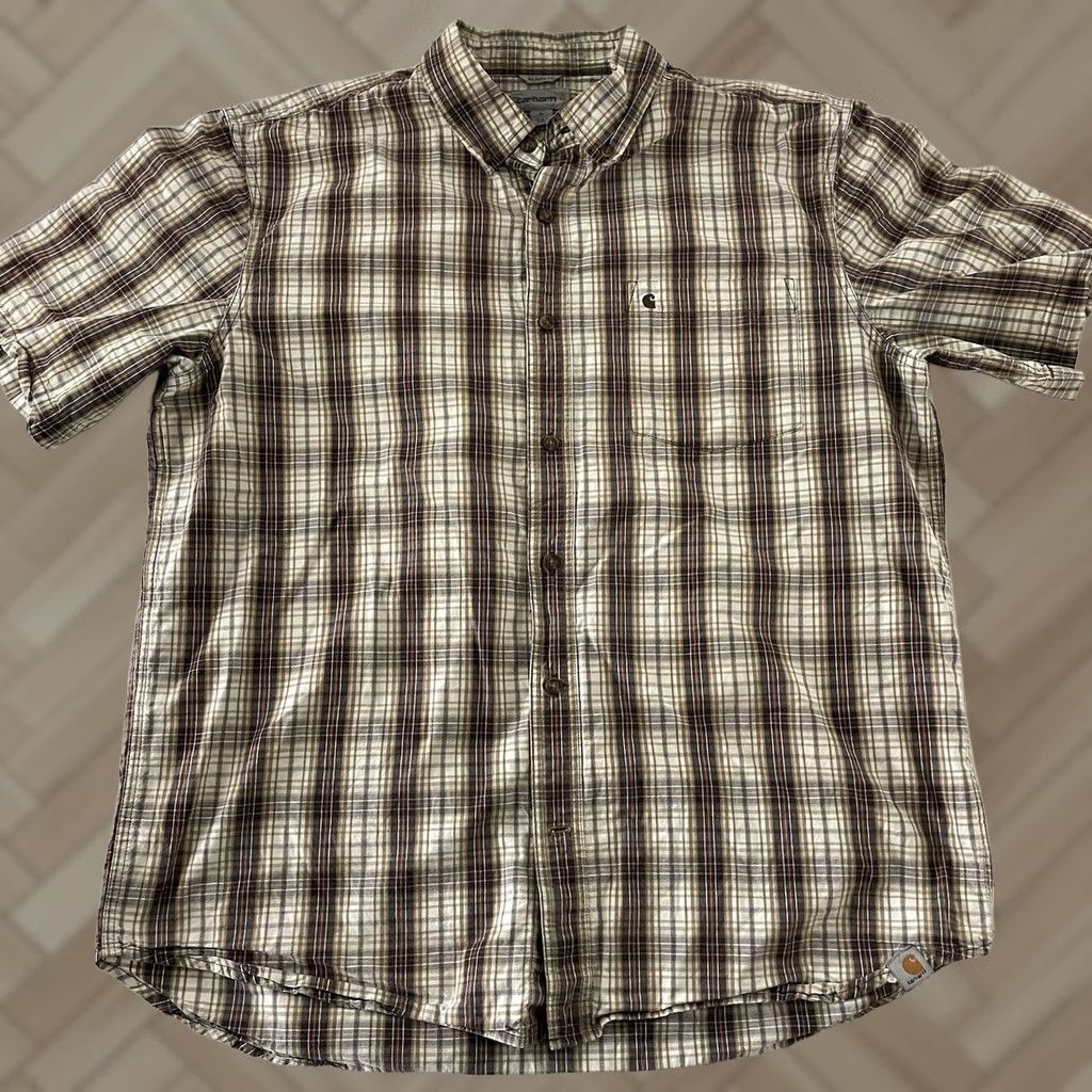 Carhartt Carhartt shirt Plaid Short Sleeve Button-Up Shirt Mens XL Brown Relaxed Fit Button-Front Pocketed Cotton Size US XL / EU 56 / 4 - 1 Thumbnail