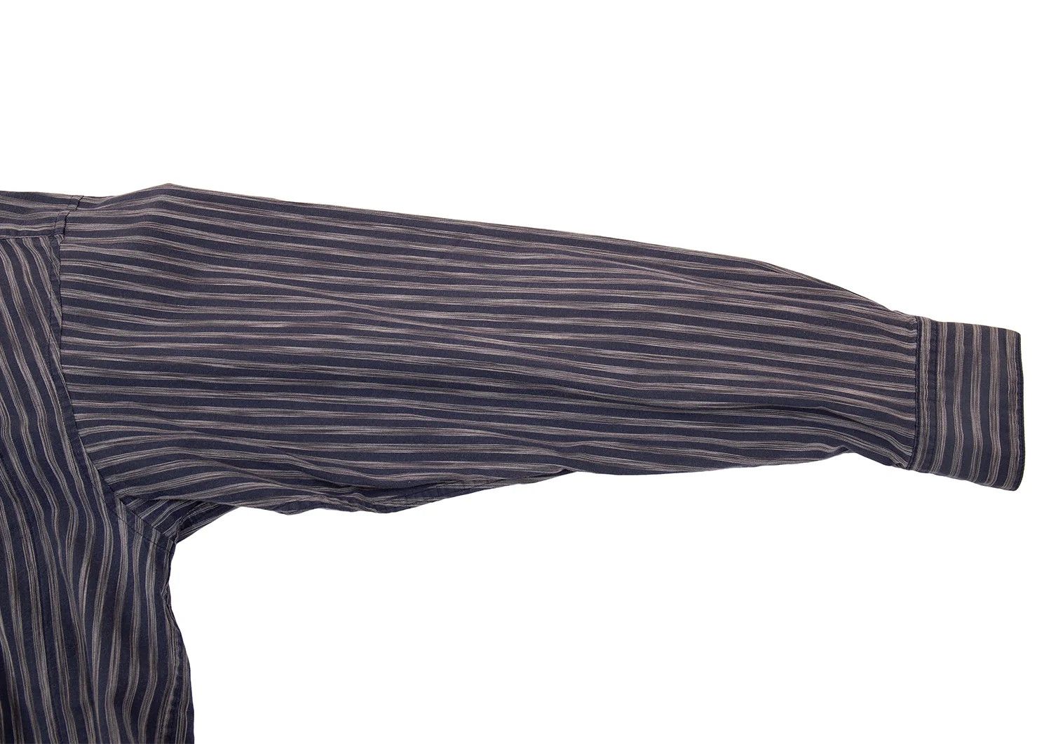 Issey Miyake Cotton Stripe Mao Collar Shirt in Navy Gray, Size L Size US L / EU 52-54 / 3 - 7 Thumbnail