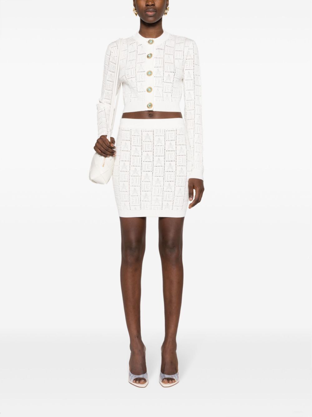 Balmain o1s1wg110825 Knit Monogram Cardigan in White Size L / US 10 / IT 46 - 2 Thumbnail
