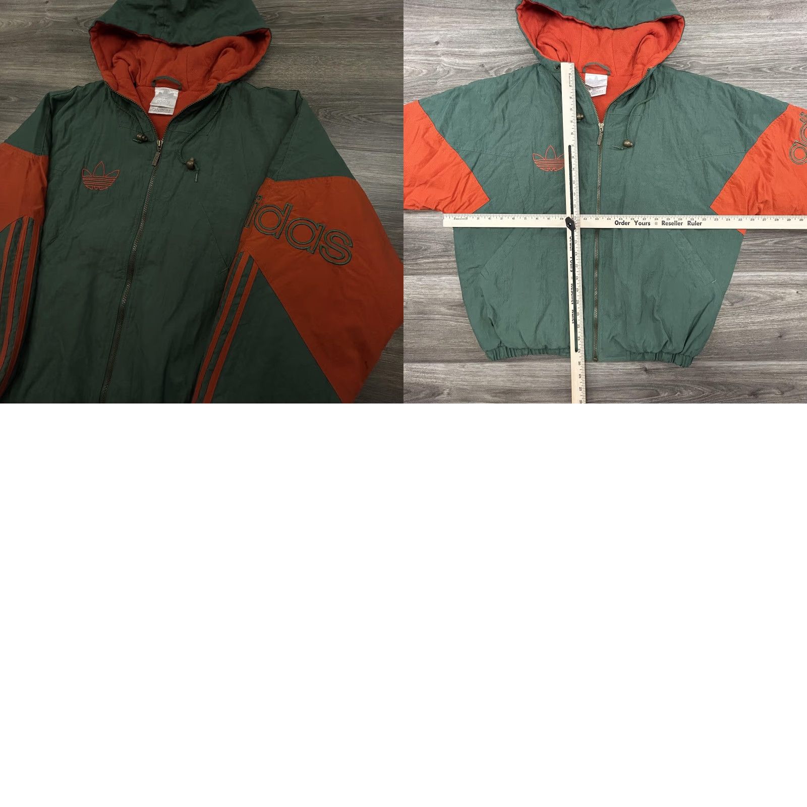 Adidas VINTAGE adidas Jacket Mens M Green Orange Hooded Full Zip Trefoil Lined 80s Size US M / EU 48-50 / 2 - 8 Thumbnail