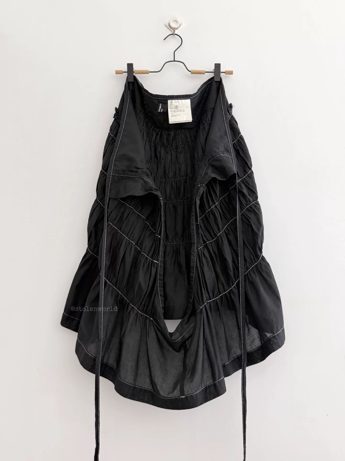 Comme des Garcons Comme des Garçons Pleated TieWaist Linen-Cotton Skirt Size ONE SIZE - 3 Thumbnail
