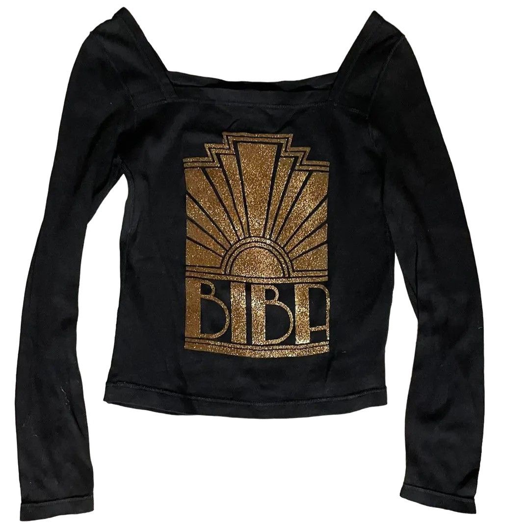 image of Vintage 1970S Biba London Sunburst Long Sleeve T Shirt in Black, Women's (Size XS)