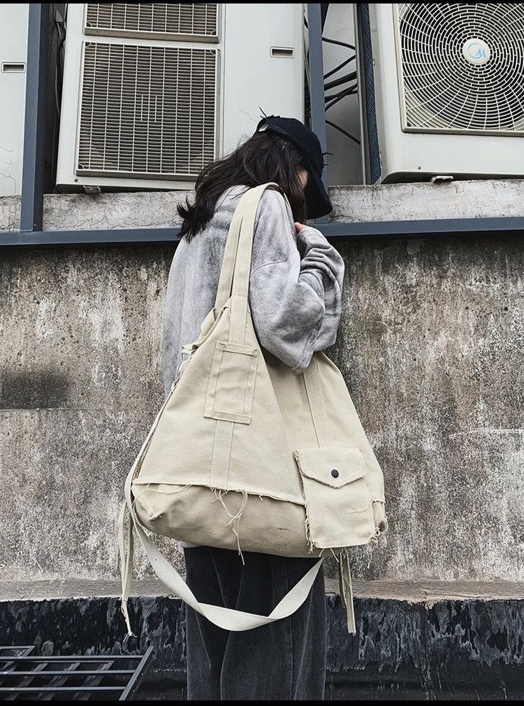 Vintage Tote Bag Canvas Single Vintage Solid Hasp Shoulder Bag Size ONE SIZE - 6 Thumbnail