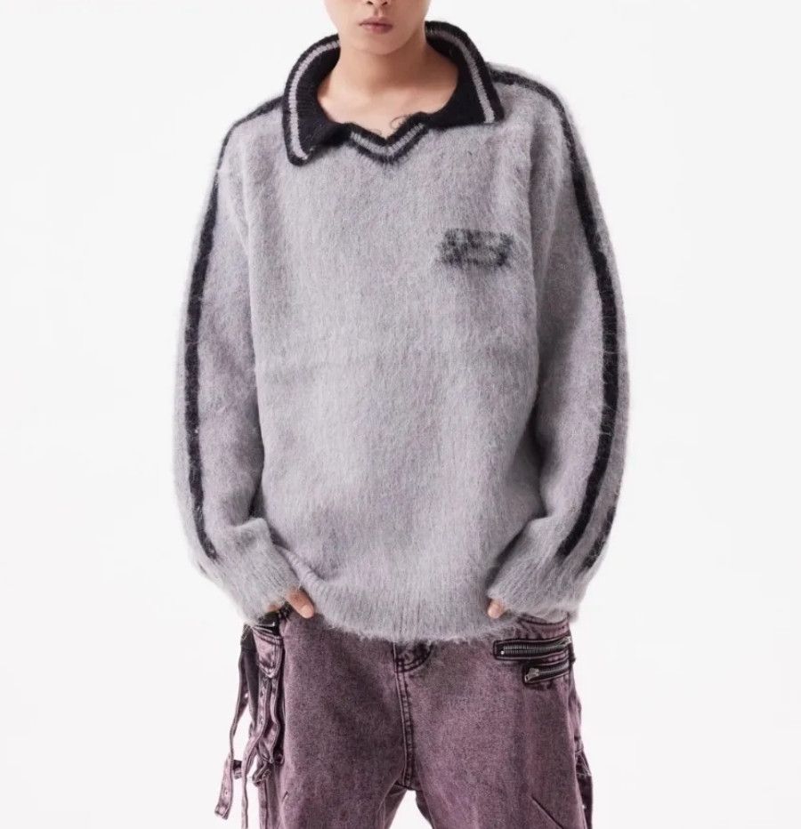 Designer × Vintage College Plush Polo Neck Knit Fur Sweater Size US M / EU 48-50 / 2 - 1 Thumbnail