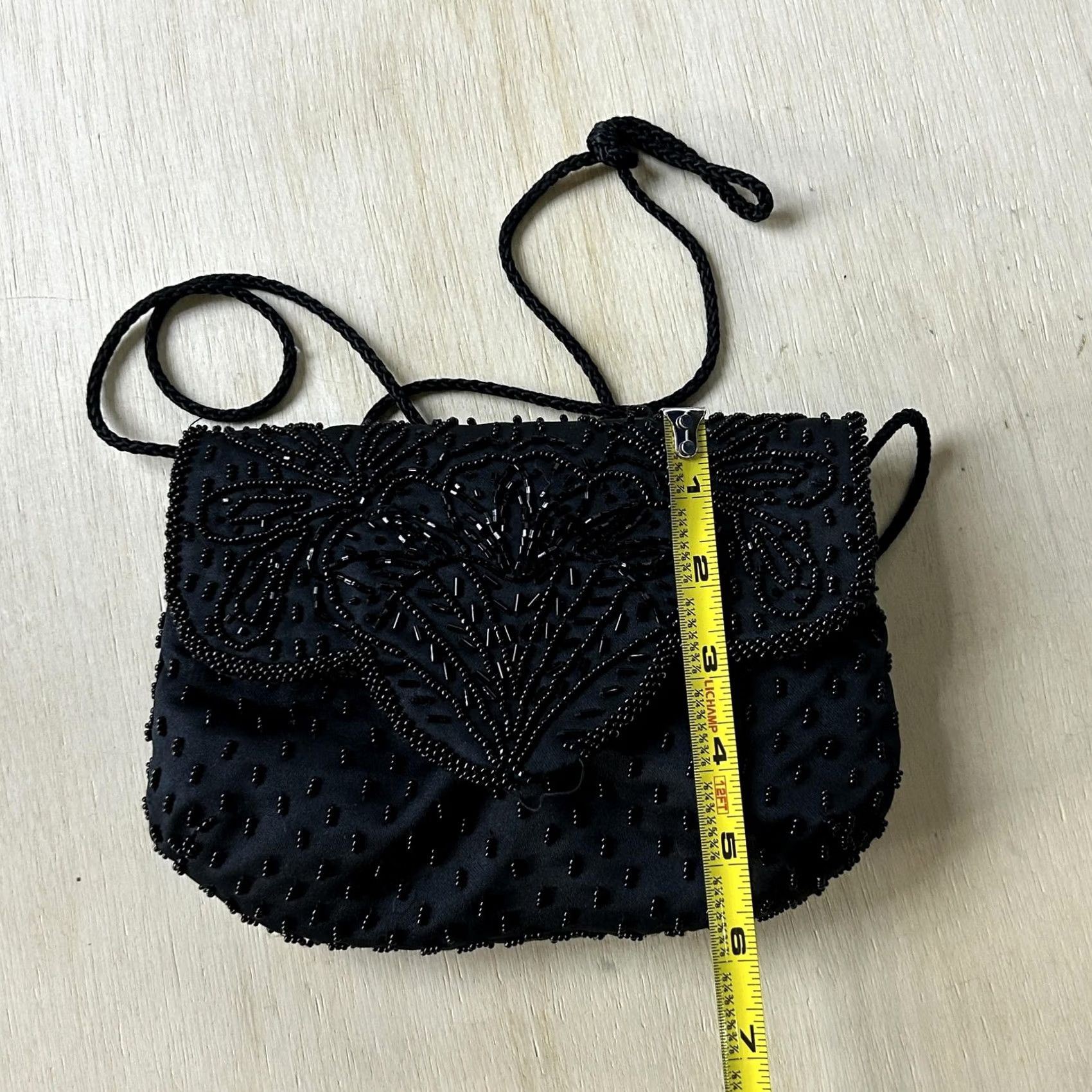 Vintage Jenny Buchanan Black Satin Beaded Crossbody Bag Womens Small Evening Purse Size ONE SIZE - 6 Thumbnail