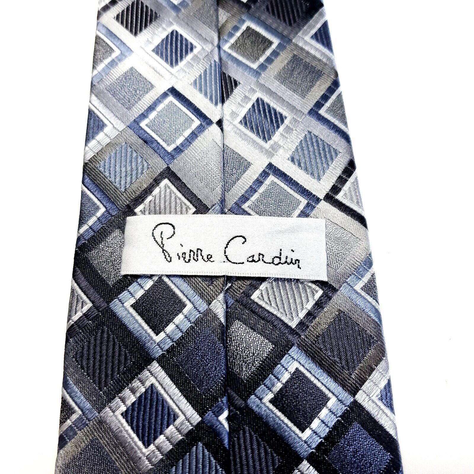 Pierre Cardin Pierre Cardin Blue Silver Geometric Woven Silk Tie Size ONE SIZE - 3 Thumbnail