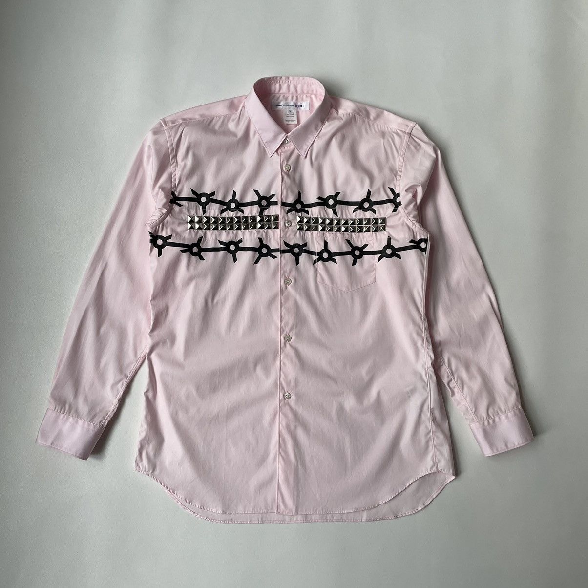 image of Comme Des Garcons Light Pink ‘Pyramid Stud’ Shirt, Men's (Size Medium)