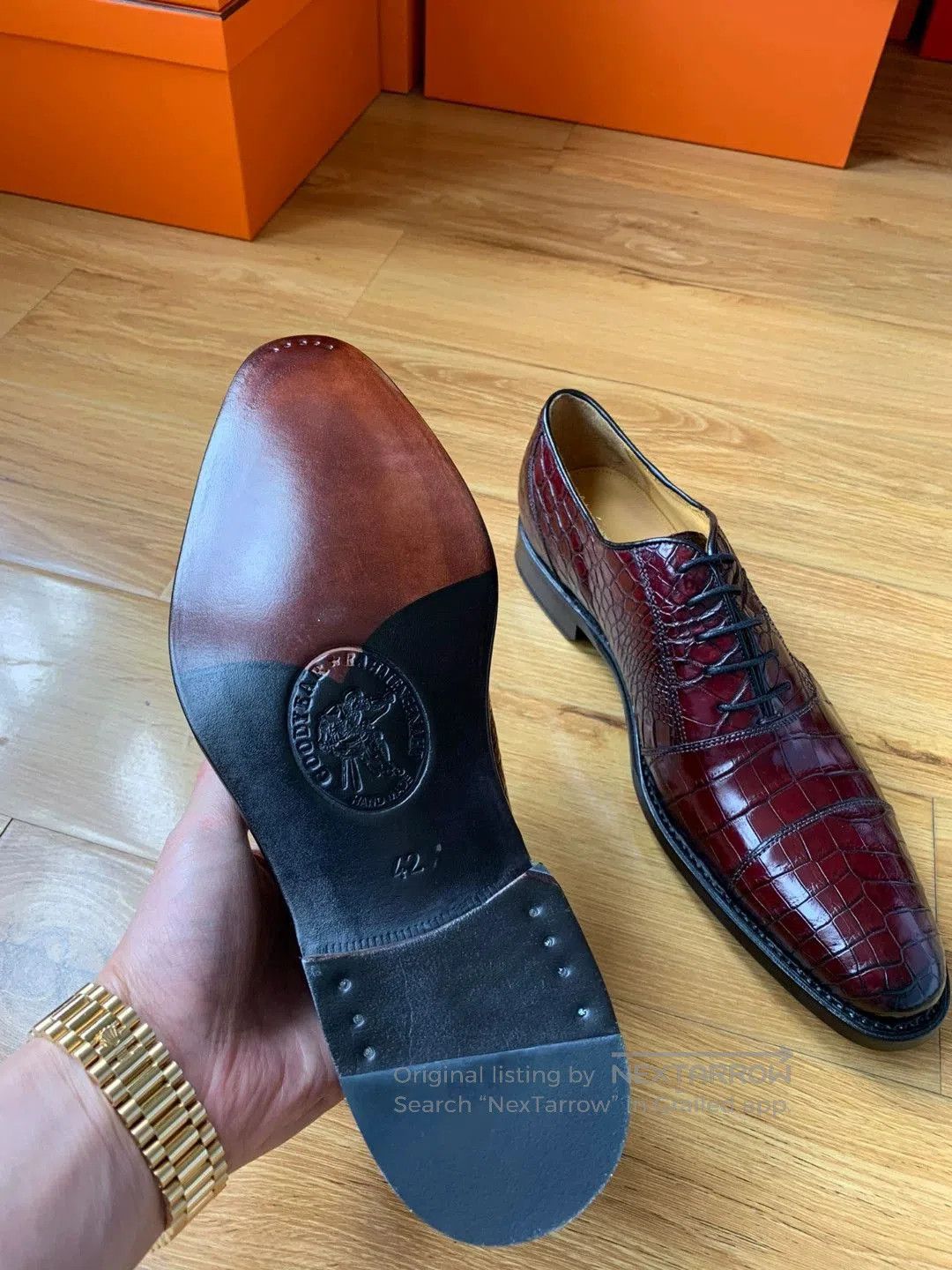 Other Custom Men's Wine Red Crocodile Shoes. Size US 9 / EU 42 - 6 Thumbnail