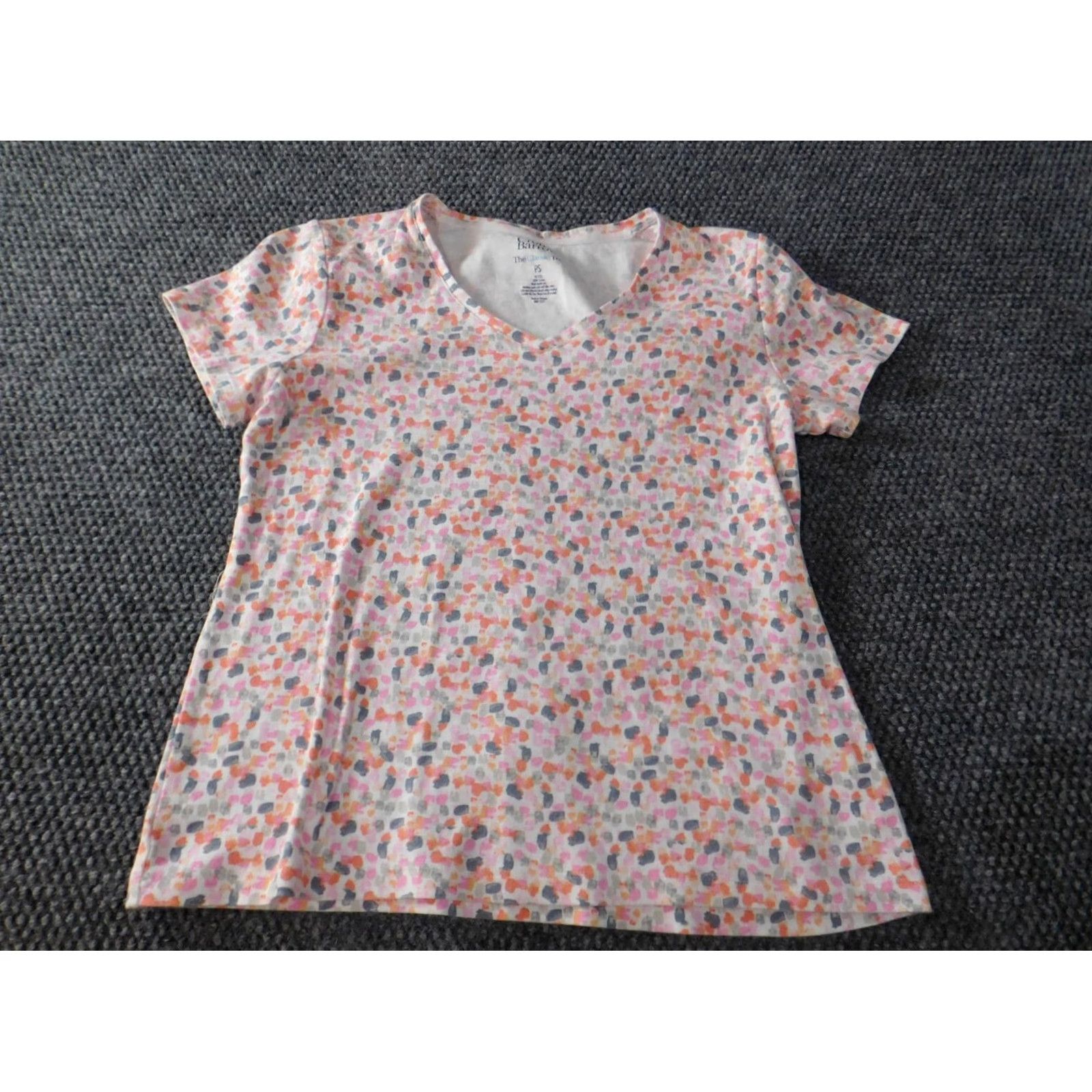 Croft & Barrow Croft & Barrow Womens Blouse PS Petites Pink V-Neck Floral Cotton Tee Size S / US 4 / IT 40 - 2 Thumbnail