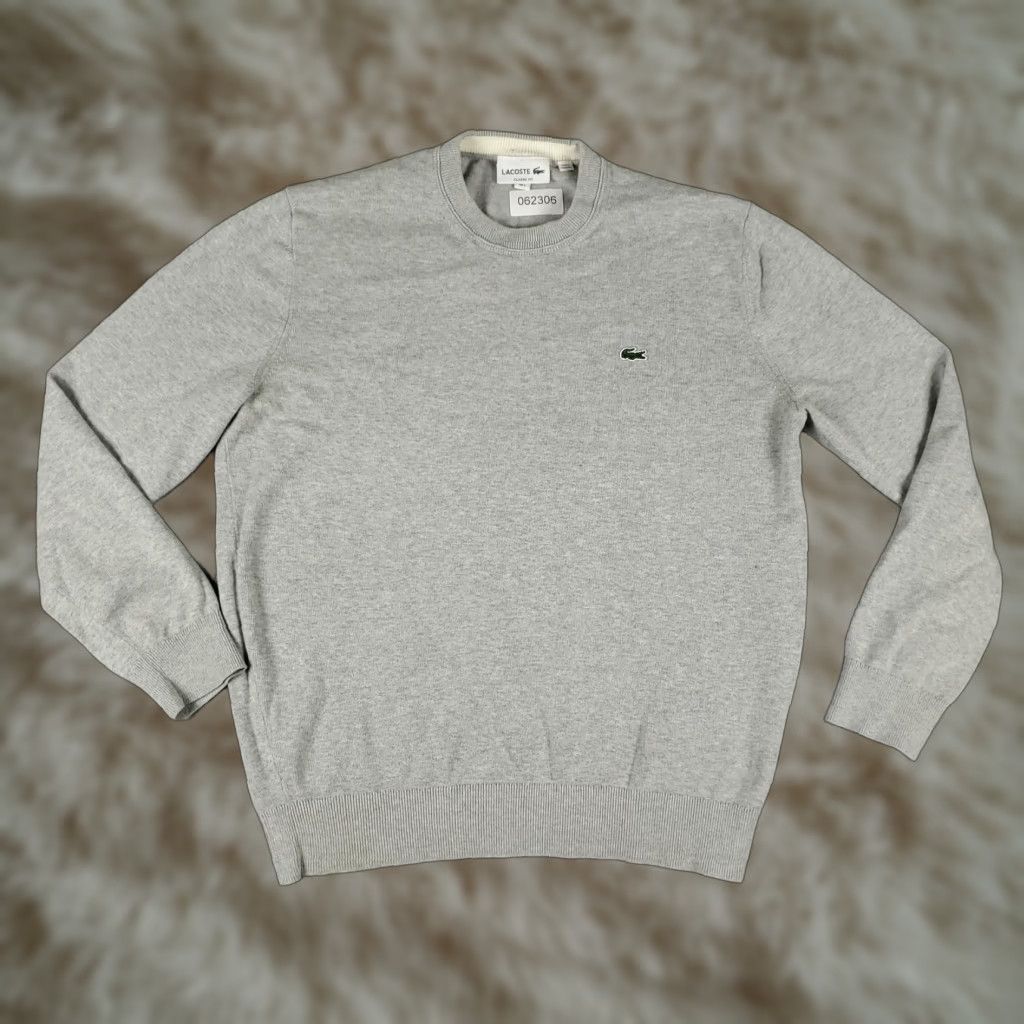 Lacoste Sweater Men Large Gray Cotton Crew Neck Pullover