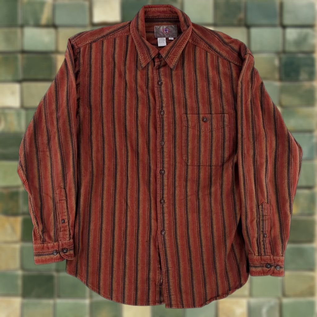 Territory Ahead Button-Up Shirt Long Sleeve Serape Blanket Red Brown L Mens