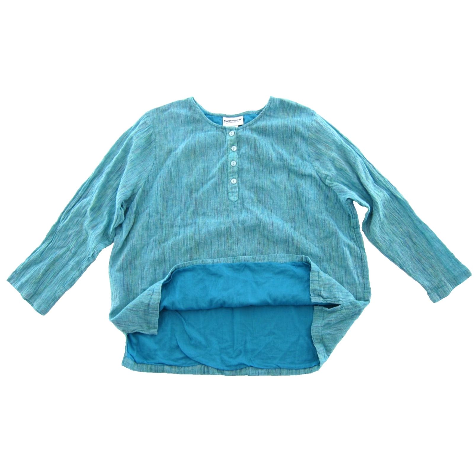 Vintage Serengeti 100% Cotton Teal Blue Pink Yellow Speck Long Sleeve Tunic Blouse 1X Size XL / US 12-14 / IT 48-50 - 4 Thumbnail