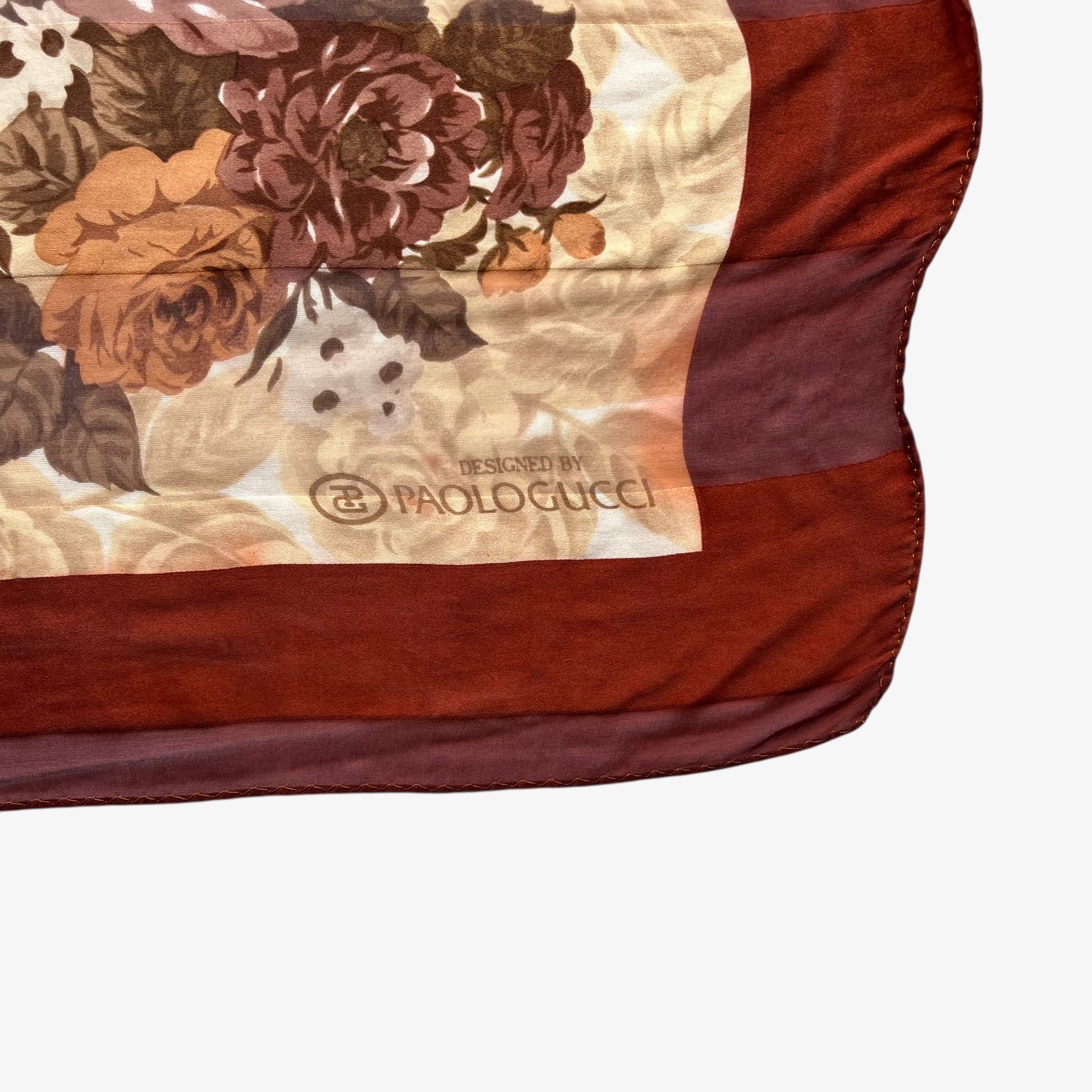 Paolo Gucci Vintage 80s Paolo Gucci Brown Floral Print Silk Scarf Size ONE SIZE - 2 Thumbnail