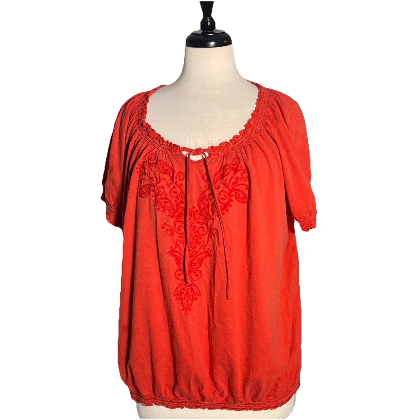Croft & Barrow Croft & Barrow Shirt Women's 2X Orange Top Embroidered Size XXL / US 16-18 / IT 52-54 - 1 Thumbnail