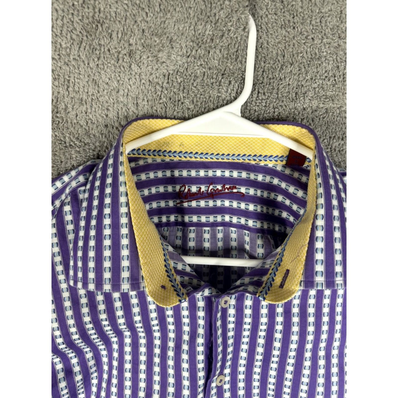 Robert Graham Robert Graham Shirt Mens XL XXL Purple Stripe Yellow Cuff Long Sleeve Button Size US XL / EU 56 / 4 - 2 Thumbnail