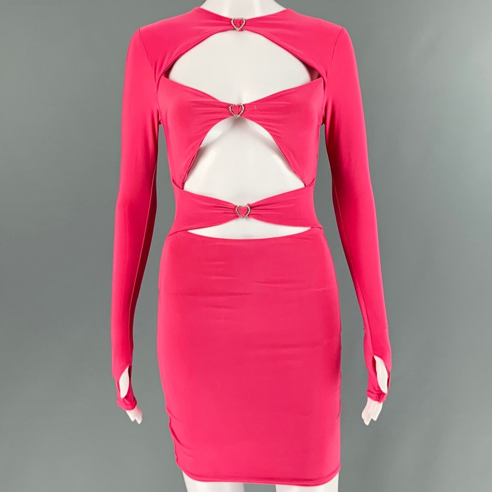 Other NO BRAND Size XS/S Pink Rhinestone Hearts Cut Out Mini Dress Size XS / US 0-2 / IT 36-38 - 1 Thumbnail