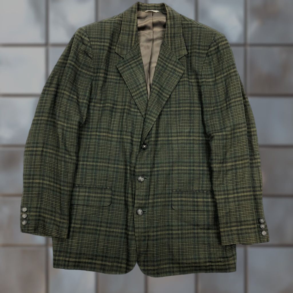 Banana Republic VINTAGE Banana Republic Blazer Jacket Sport Coat Plaid Green 100% Linen L 44R Mens Size 42R - 1 Thumbnail