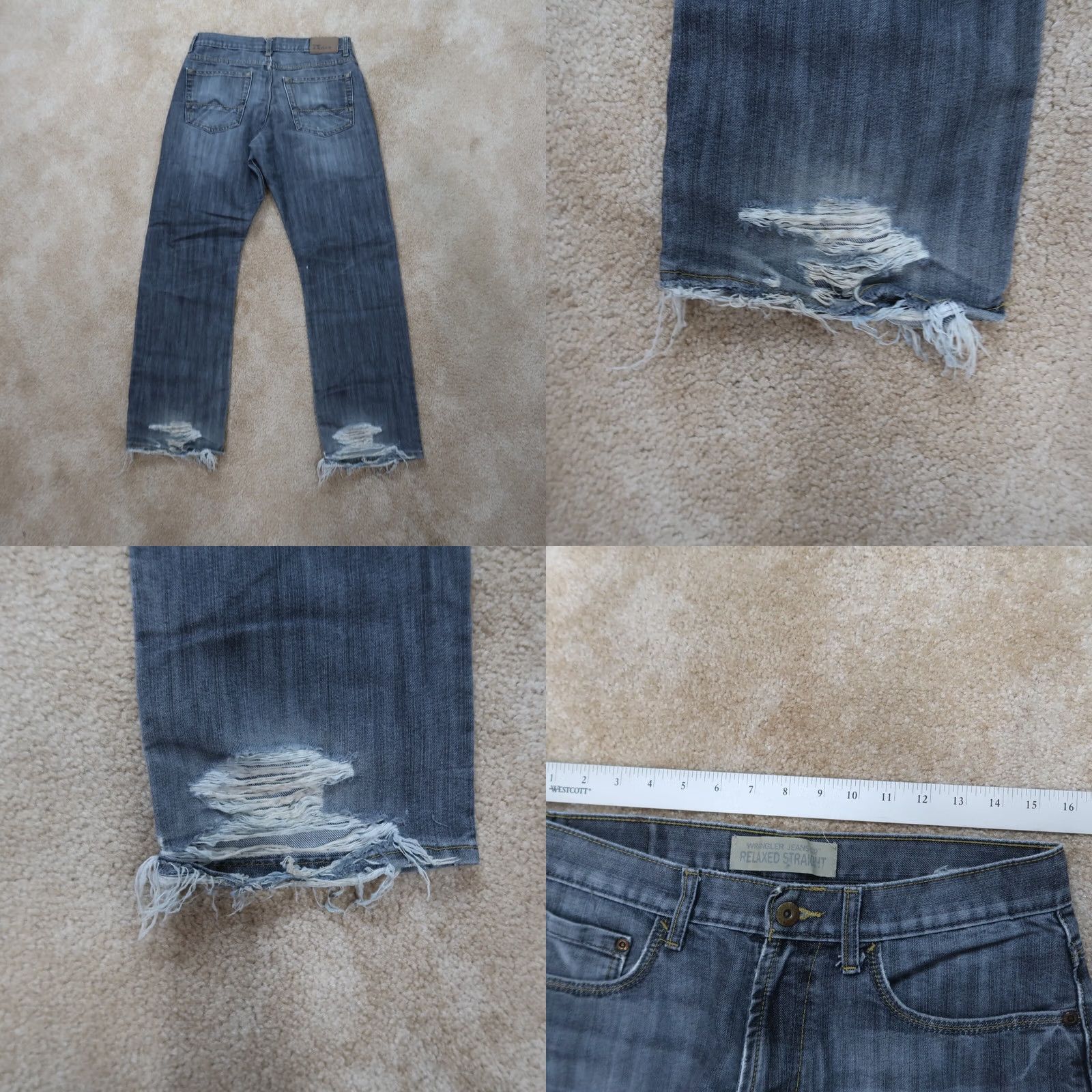 Wrangler VINTAGE Wrangler Jeans Men 30x30 Blue Denim Distressed 5-Pocket Bootcut Relaxed Denim Pants Jeans Men 30x30 Blue Distressed Wrangler Jeans Size US 30 / EU 46 - 8 Thumbnail