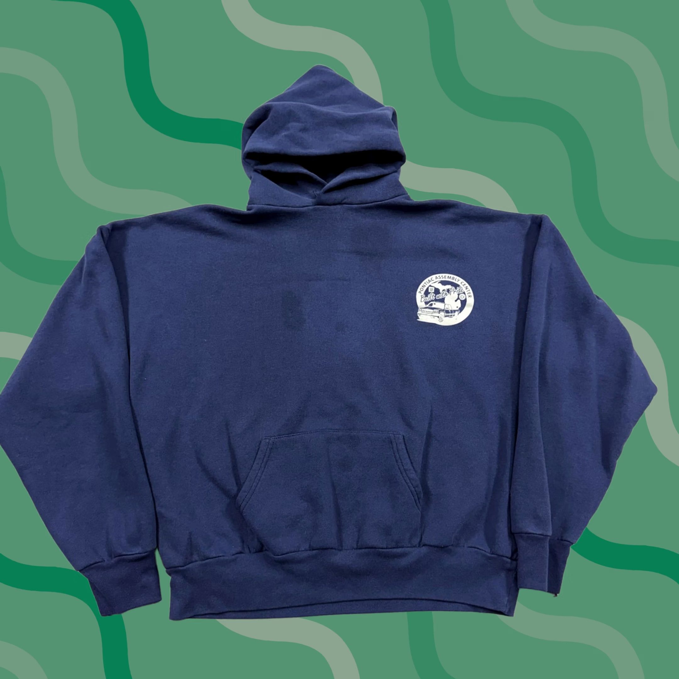 Vintage VINTAGE Pontiac Assembly Center Hoodie Sweatshirt Mens XL Blue Fleece Graphic Size US XL / EU 56 / 4 - 1 Thumbnail