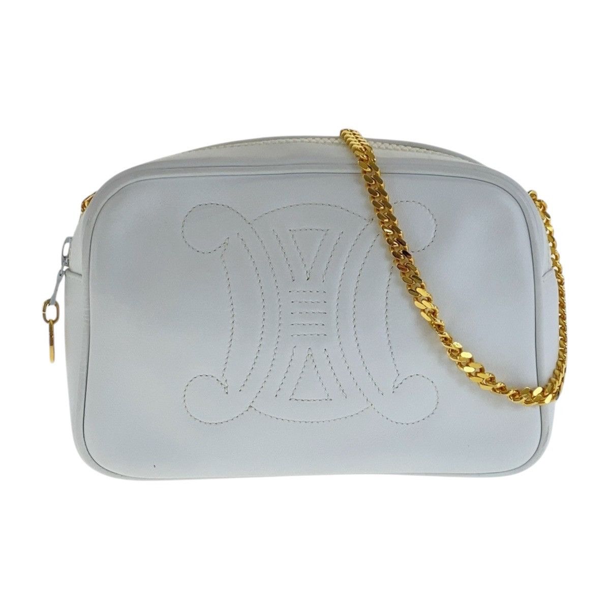 Celine Celine Leather Triomphe Shoulder Bag M08 Leather Crossbody Bag in White, Women's