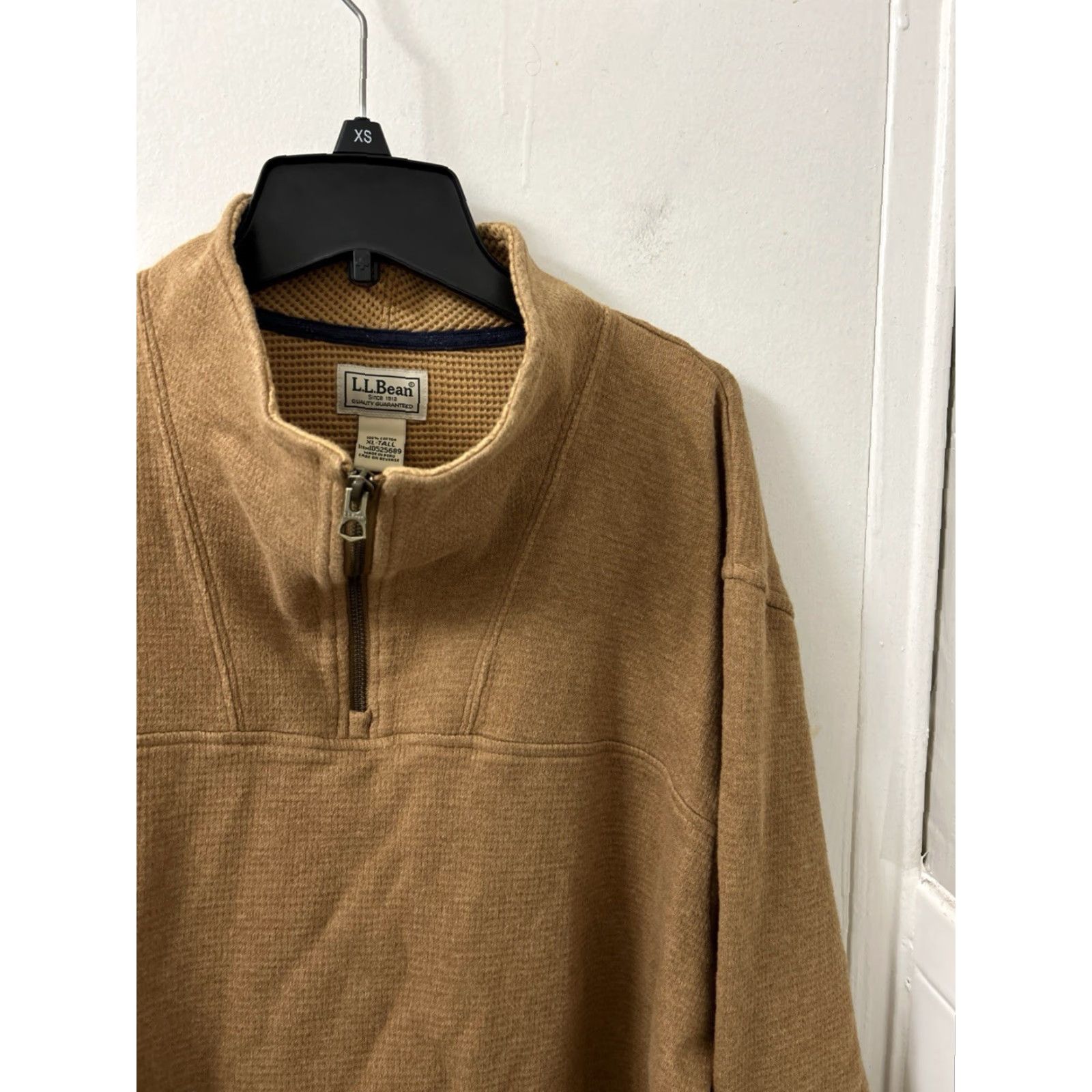 Vintage LL Bean 1/4 Zip Mens XL Brown Waffle-Knit Pullover Sweater L/S Mock Neck Zip 525689 Size US XL / EU 56 / 4 - 4 Thumbnail