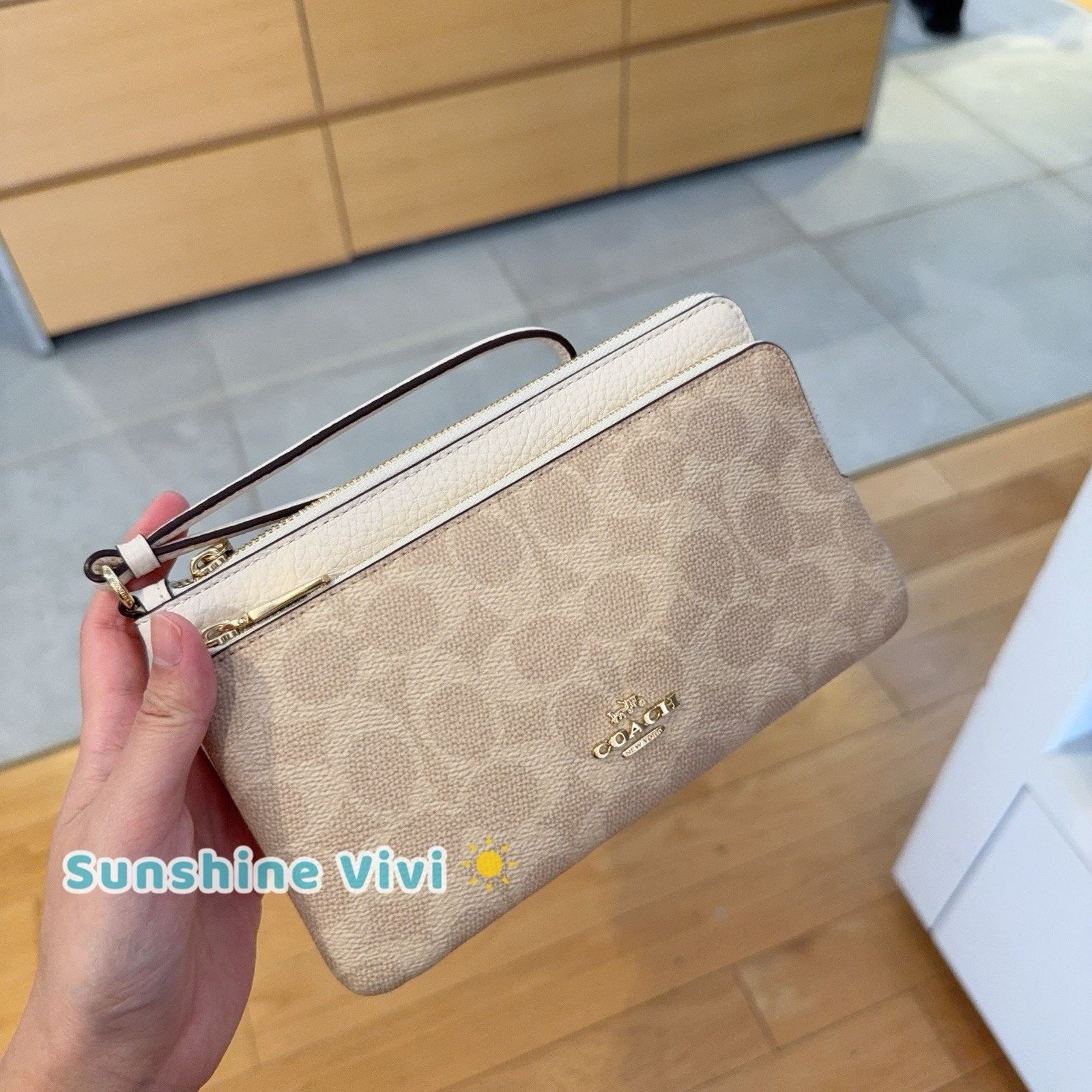 Coach NWT Coach Double Zip Wallet Wristlet Canvas Sand/Chalk CX161 Size ONE SIZE - 1 Thumbnail