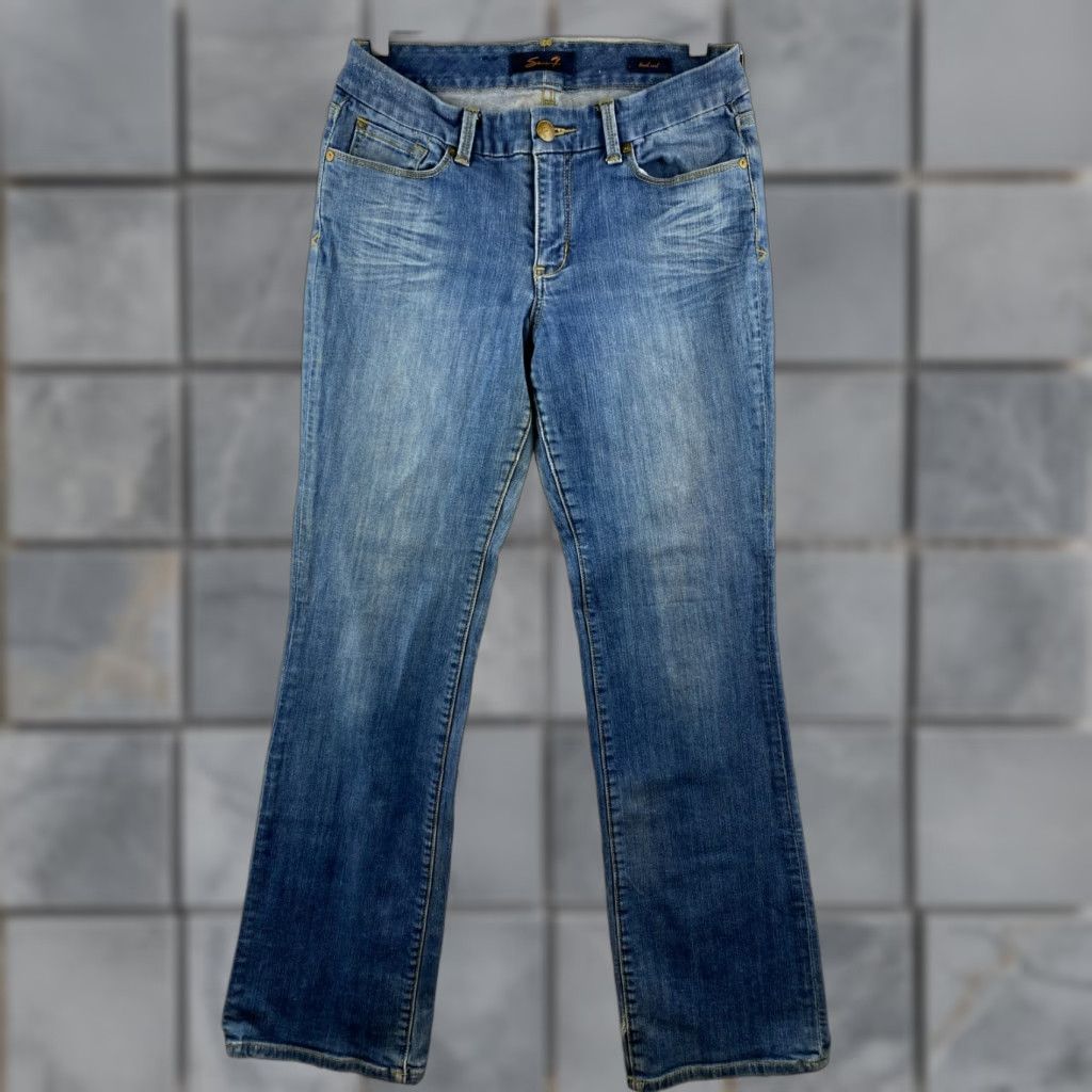 Vintage Seven7 Jeans Womens Bootcut Jeans 8 Blue Distressed Embroidered Pockets 5-Pocket Denim Cotton Spandex Regular Slim Rise Mid 31.5 Inseam Size 30" / US 8 / IT 44 - 1 Thumbnail
