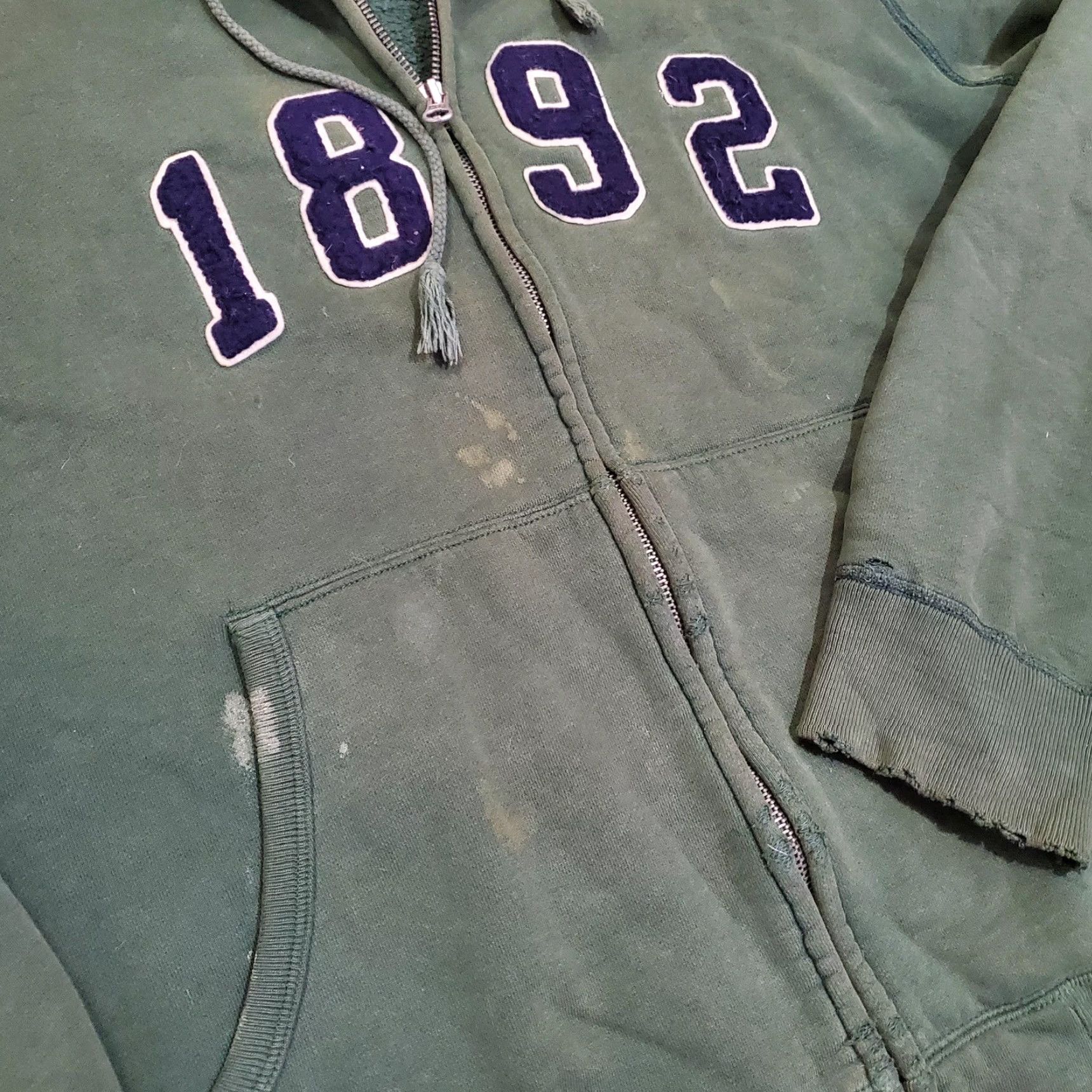 Abercrombie & Fitch VINTAGE Abercrombie & Fitch Hoodie Mens L Green Full Zip Fleece Lined 1892 Graphic Print Size US L / EU 52-54 / 3 - 7 Thumbnail