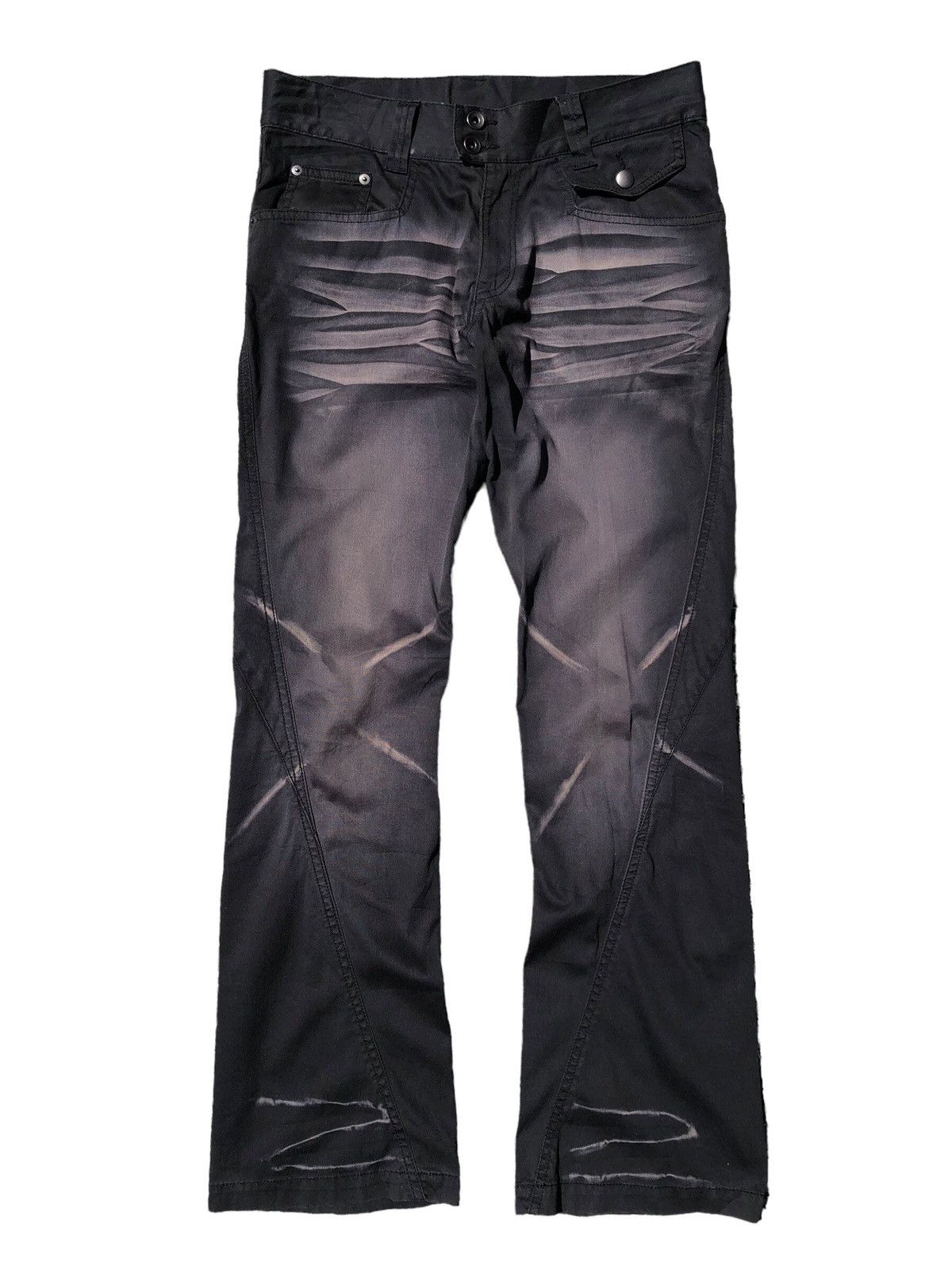 Japanese Brand Michel Klein acid wash spiral cut flare pants Size US 33 - 1 Thumbnail