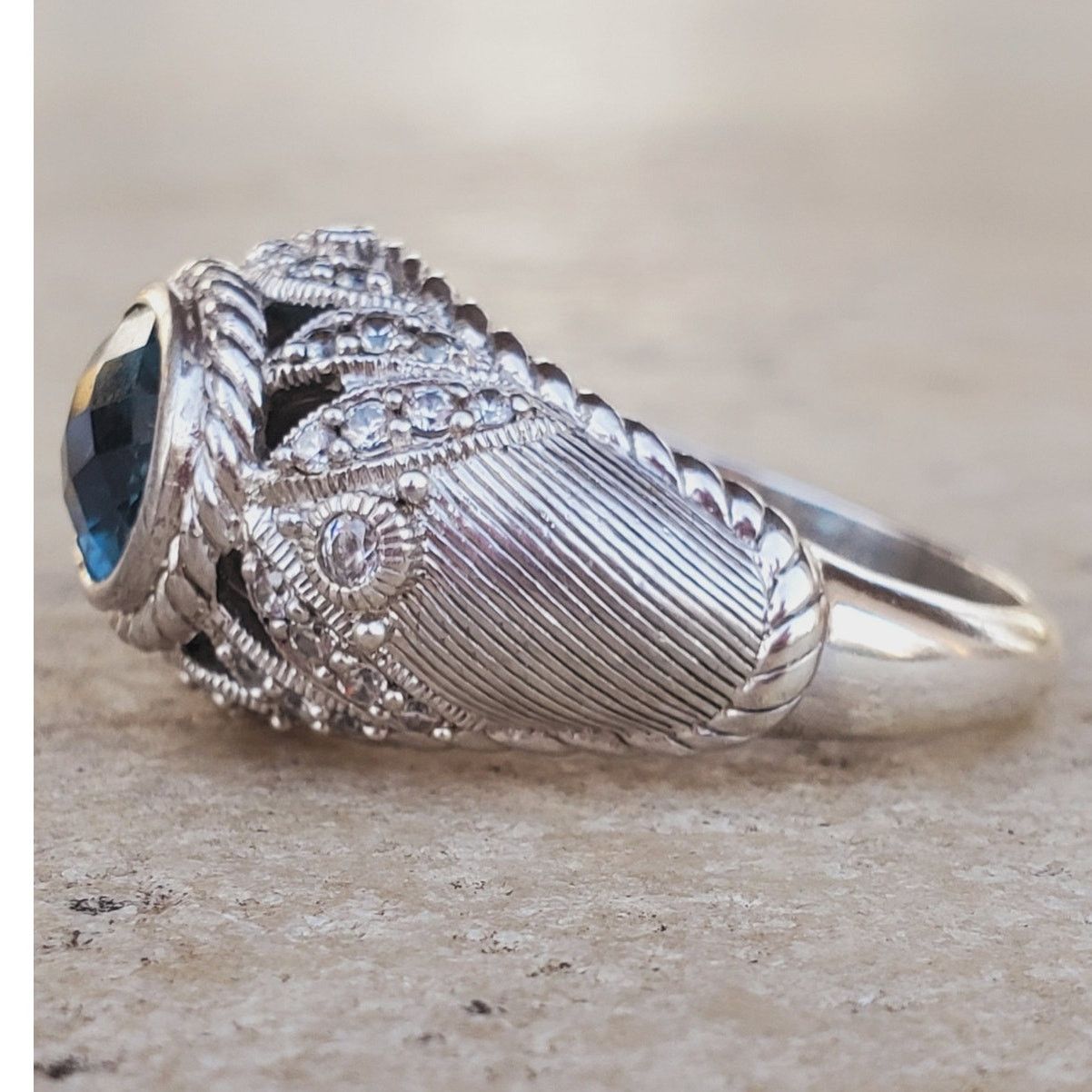 Judith Ripka Judith Ripka Diamonique Blue Topaz Ring 925 Sterling Silver Size ONE SIZE - 3 Thumbnail