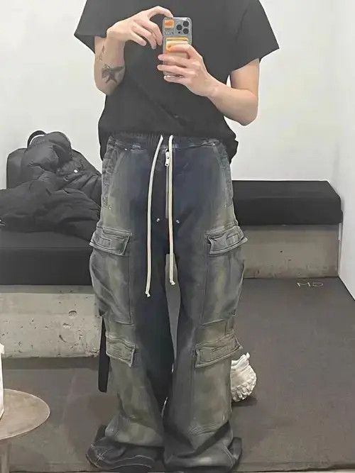 Jean Vintage street hip-hop washed multi-pocket work jeans Size US 34 / EU 50 - 3 Thumbnail