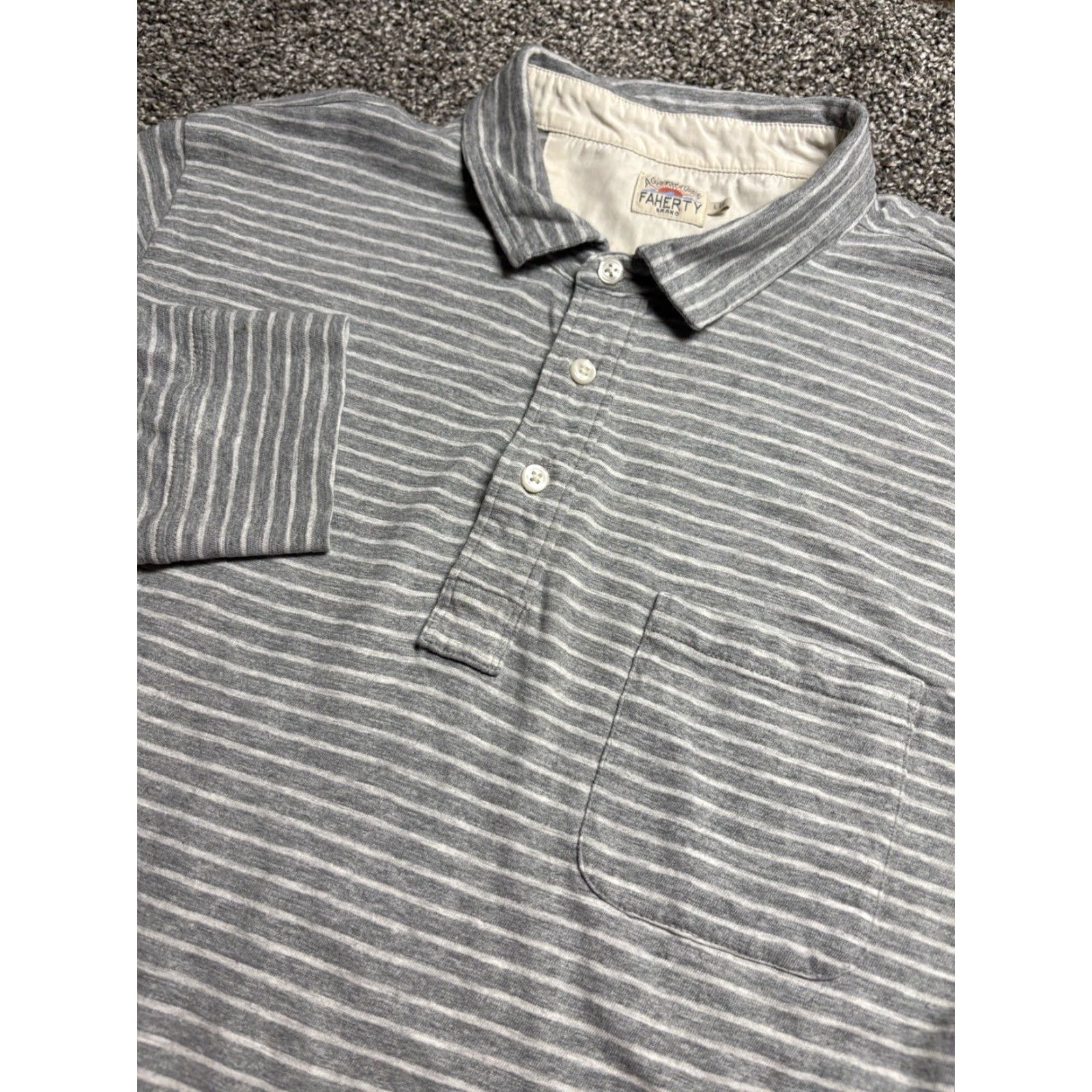 Faherty Faherty Polo Striped Mens Large Striped Heather Shirt Long Sleeve Pocket Soft Size US L / EU 52-54 / 3 - 2 Thumbnail