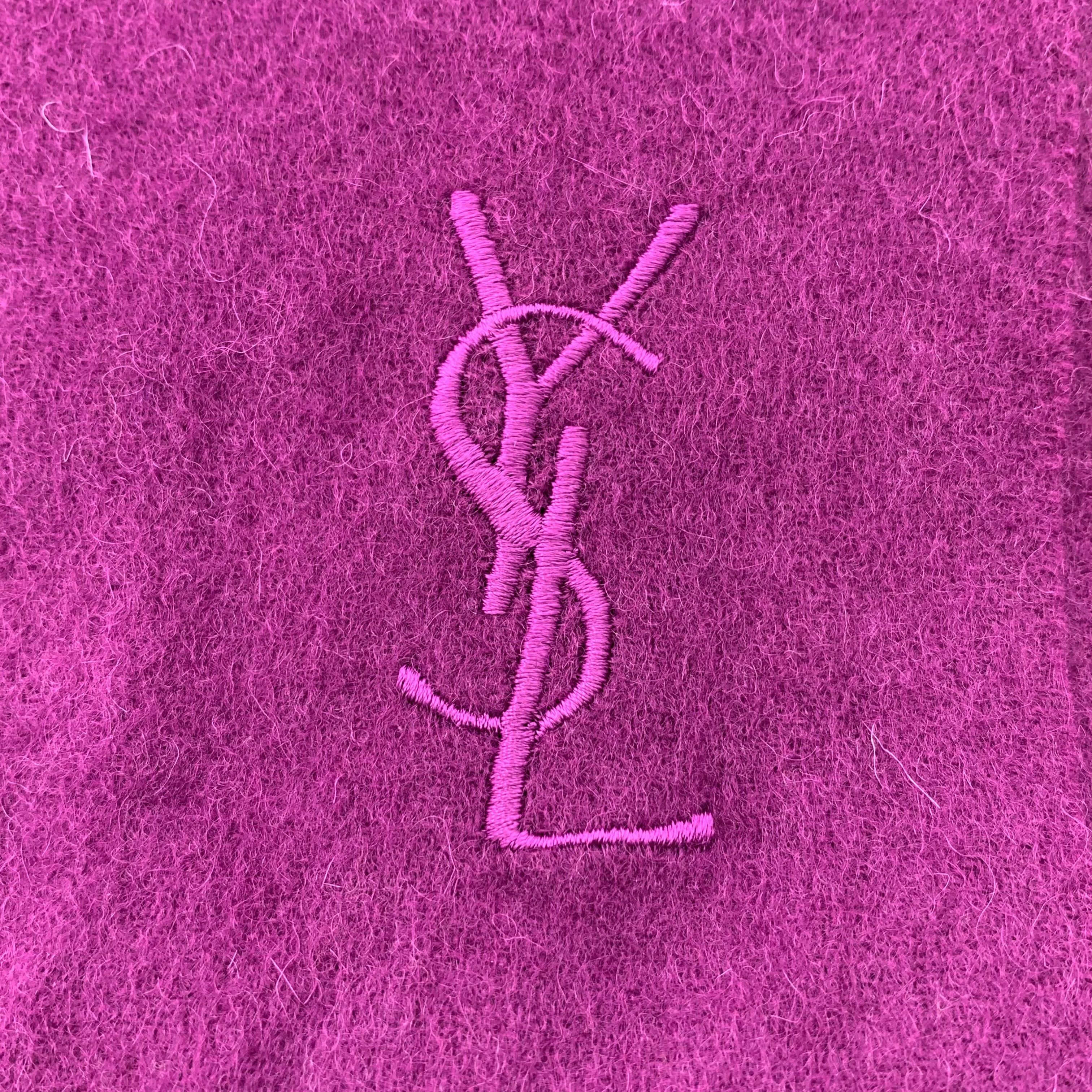 Saint Laurent Paris Saint Laurent Logo Embroidered Wool Fringe Scarf (165×32cm) Size ONE SIZE - 4 Thumbnail
