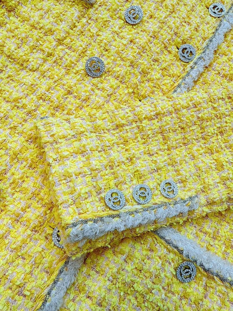 Chanel Chanel Yellow Checkered Four-Pocket Woven Jacket Size S / US 4 / IT 40 - 5 Thumbnail