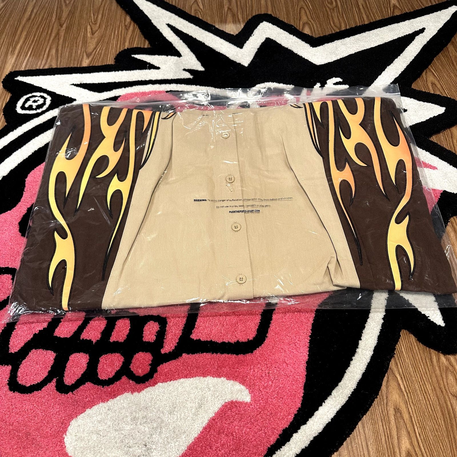 Fuck The Population FTP Raceway Button Up Shirt (Tan) – Size XL – As Pictured Size US XL / EU 56 / 4 - 9 Thumbnail
